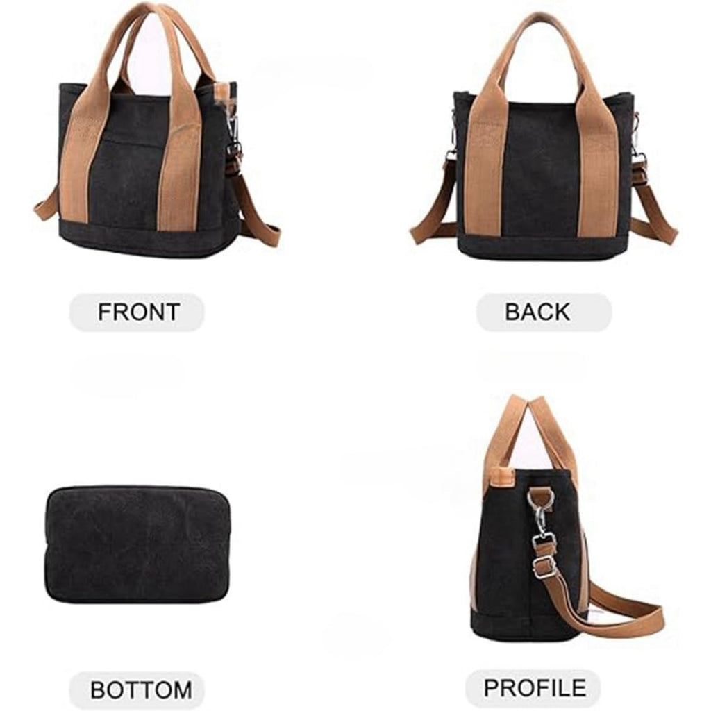 Small Tote Bag with Zipper, 2024 Canvas Multi-Pocket Crossbody Bag Shoulder Bag Satchel Hobo Bag Messenger Bag