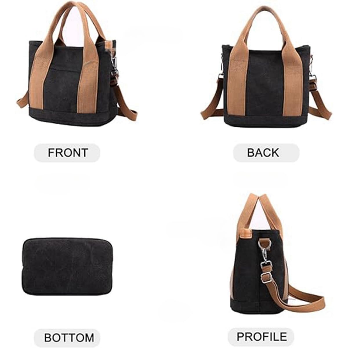 Small Tote Bag with Zipper, 2024 Canvas Multi-Pocket Crossbody Bag Shoulder Bag Satchel Hobo Bag Messenger Bag