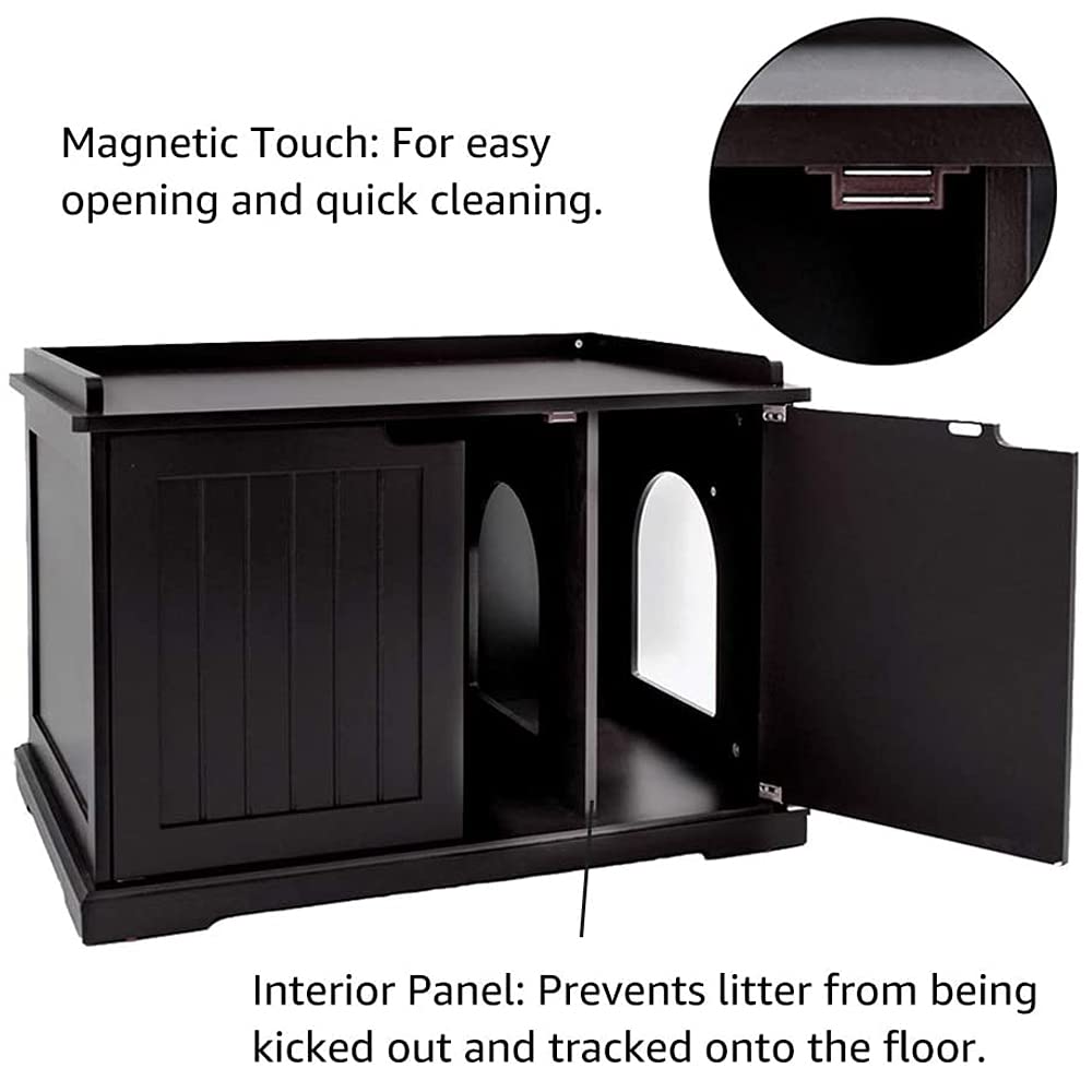 unipaws Extra Large Cat Litter Box Enclosure for Self-Cleaning & Automatic Litter Boxes, Tall Cabinet with Charging Station, Wooden Dog Proof Hidden Cat House for Top Entry Litter Box
