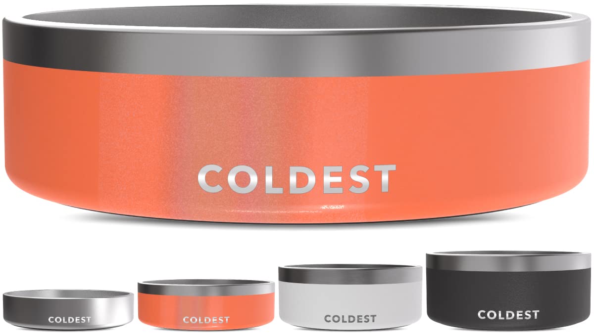 Coldest Dog Bowl - Anti Rust Metal, Non Slip, 3 Layers Insulated Stainless Steel Dog Bowls - Spill Proof & Heavy Duty - Water Bowl for Dogs, Cats & Pets, Dish Washer Safe (21 oz, Mars Red Glitter)