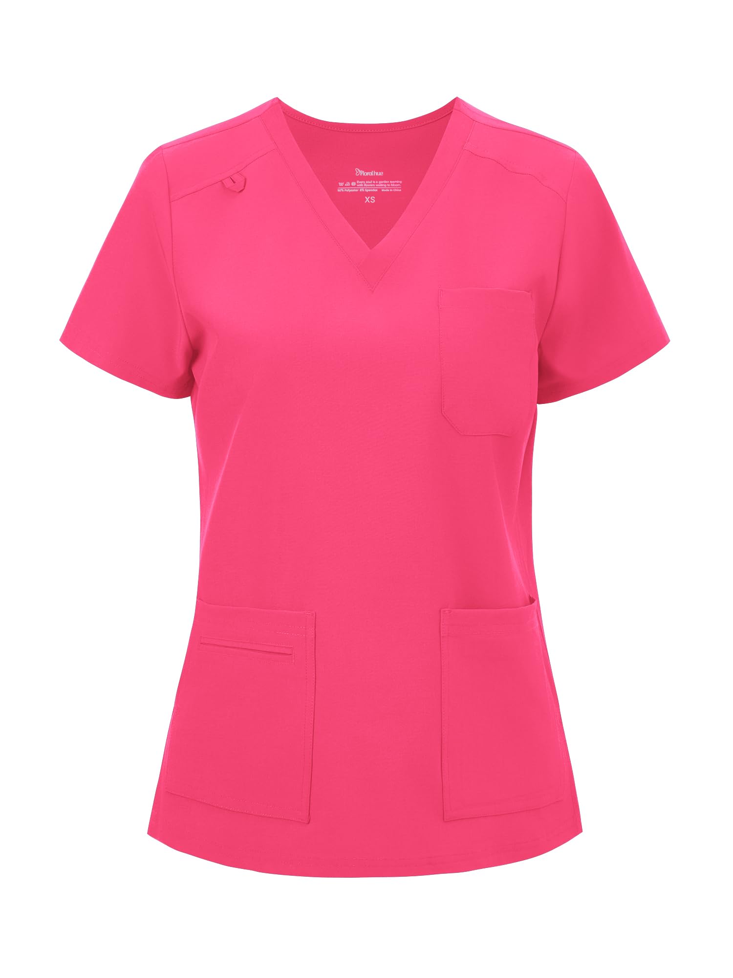 floralhue Scrub Tops for Women, Curved V-Neck Scrub Tops with 3 Pockets, Soft Stretch, Easy Care