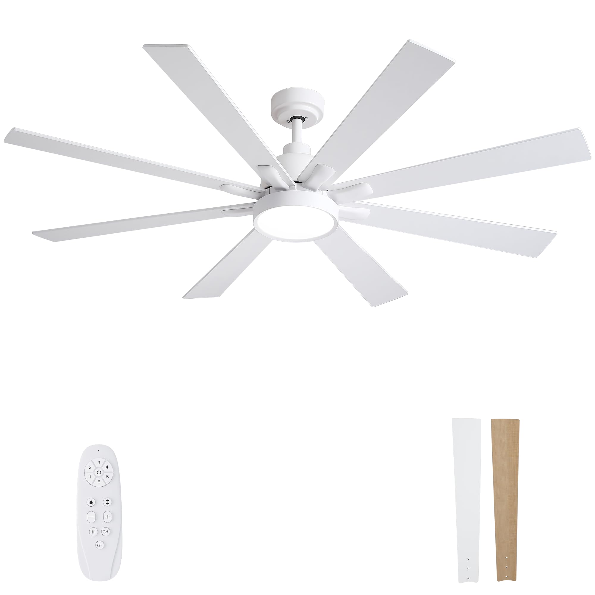 42 Inch Low Profile Ceiling Fan with Light, White Ceiling Fans with Lights and Remote, Flush Mount, 6 Speeds Reversible Quiet DC, 3CCT Dimmable, Indoor Outdoor Ceiling Fans for Patios Bedroom