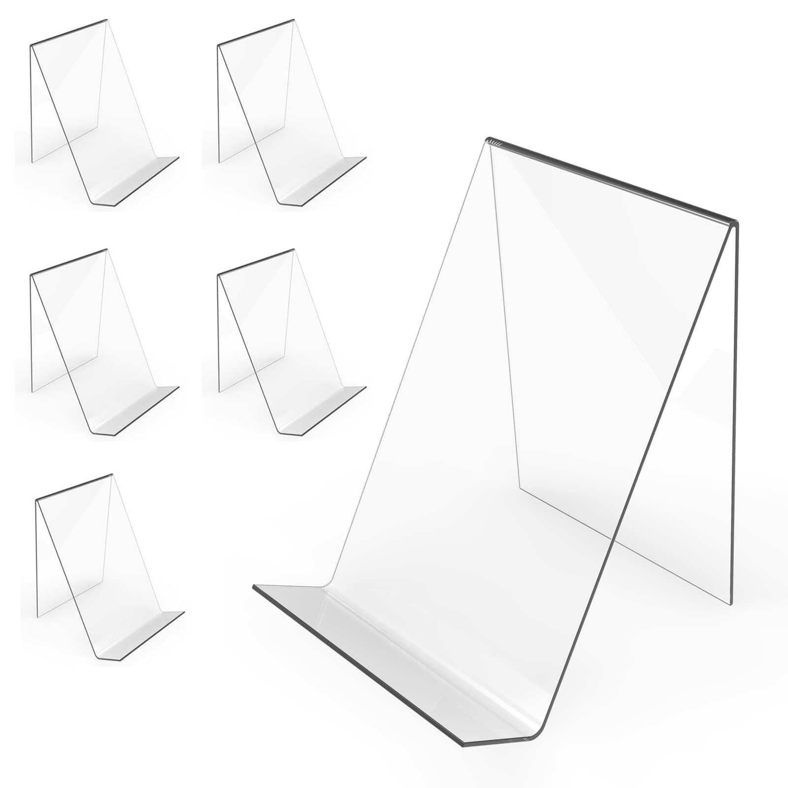 Boloyo Acrylic Book Stand Without Ledge,6 Inch 4PC Clear Acrylic Display Easel Transparent Display Stand Holder Tablet Holder for Displaying Pictures,Books,Artworks, CDs