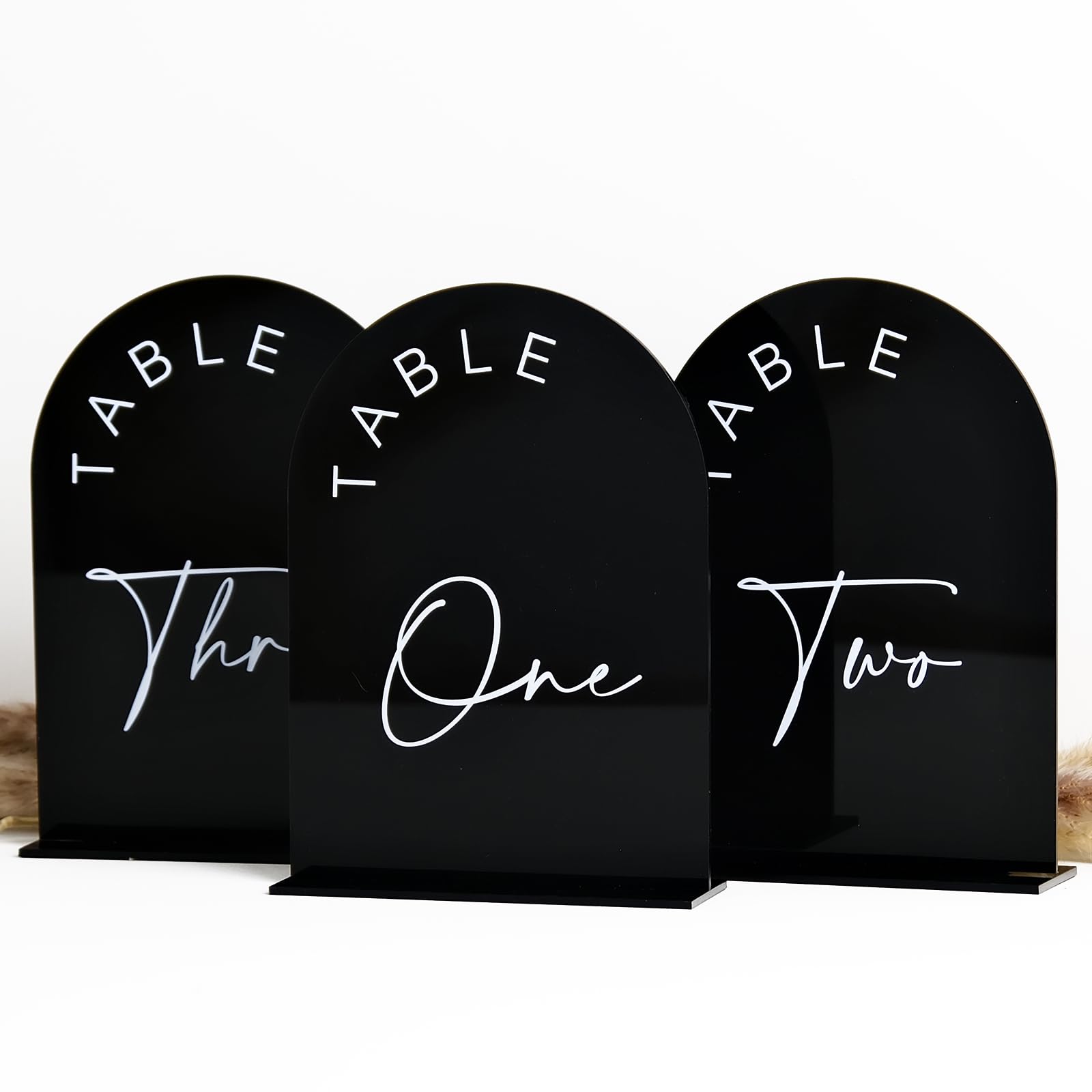 Black Arched Wedding Table Numbers 1-10 with Stands, 5x7 Inch Black Arch Acrylic Sign with Gold Letters, Acrylic Table Numbers for Wedding Reception