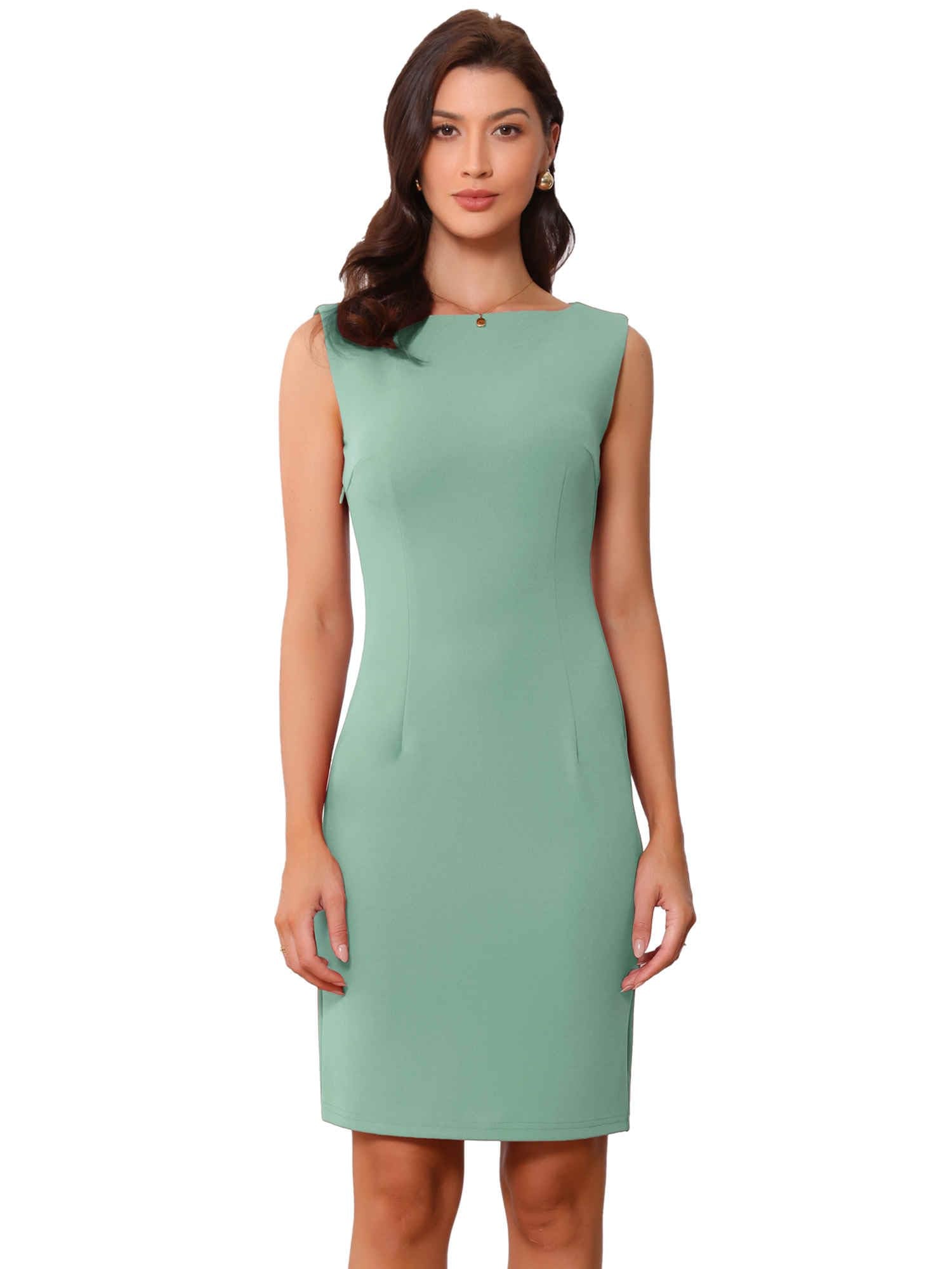 Allegra K Sheath Dress for Women's Business Teacher Sleeveless Boat Neck Dressy Casual Office Dresses