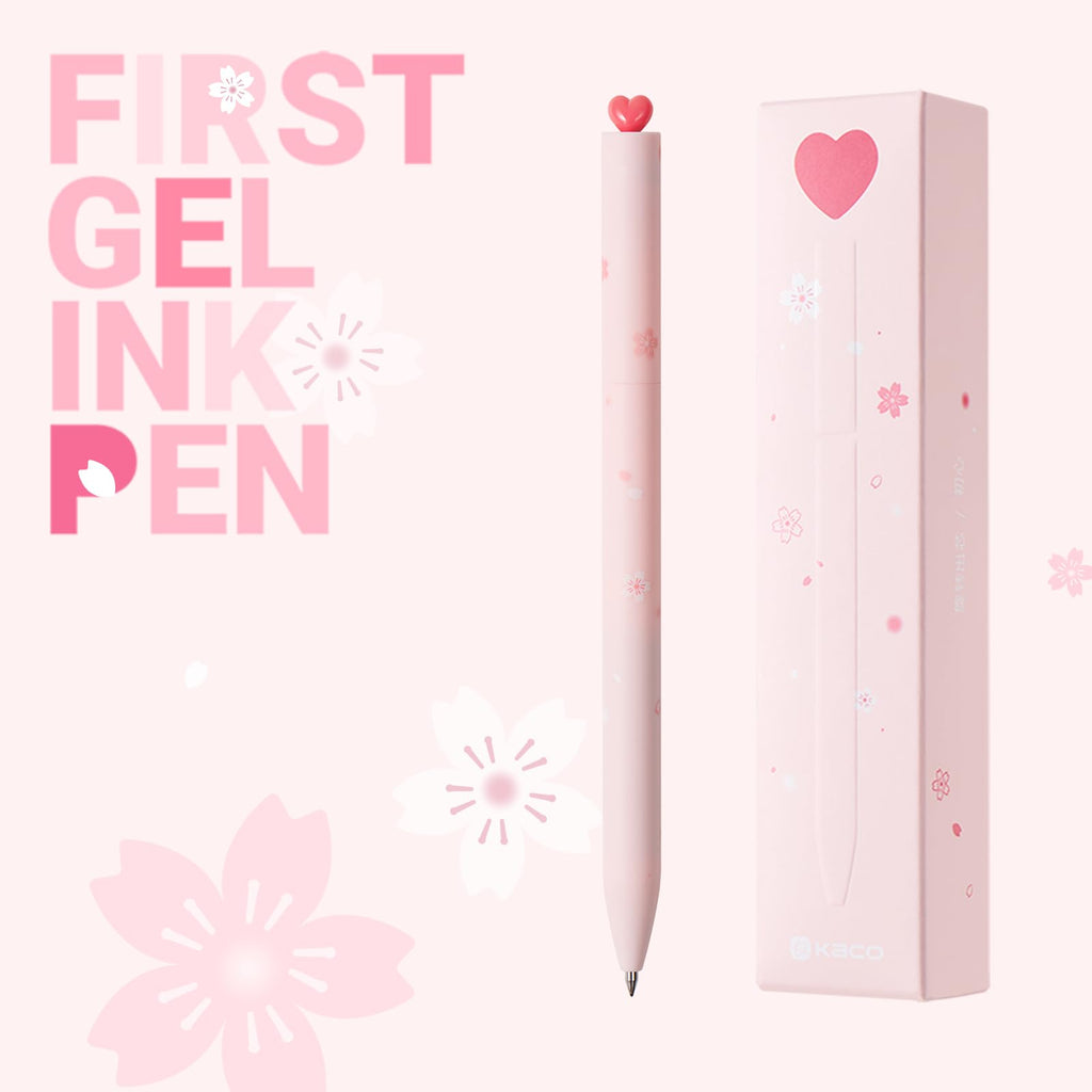 Kaco FIRST Gel Pens, Pack of 2 Pieces Cute Stationery Heart Pen Set with Extra 4 Black Refills Quick Drying Holiday Office Supplies (2 Colors)
