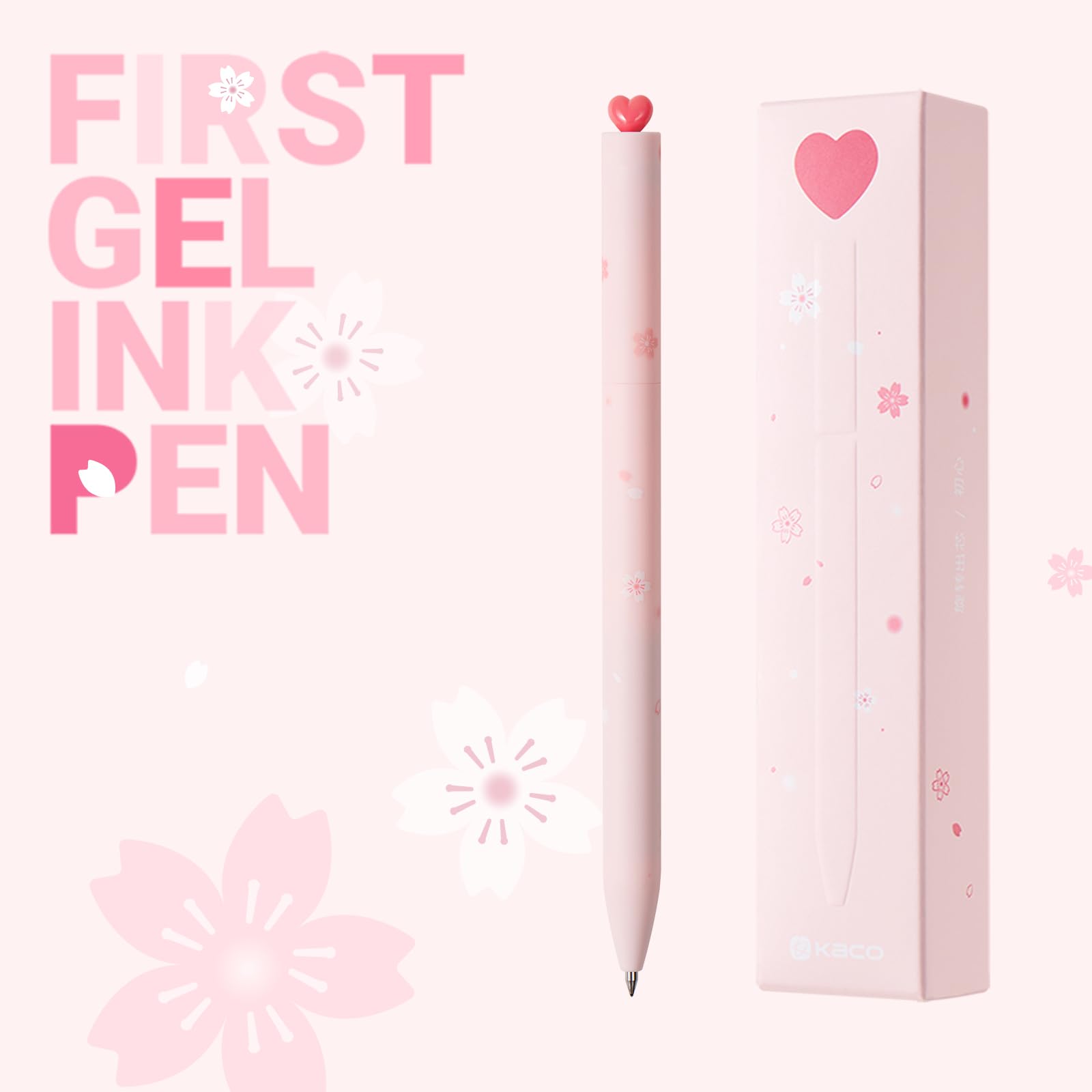 Kaco FIRST Gel Pens, Pack of 2 Pieces Cute Stationery Heart Pen Set with Extra 4 Black Refills Quick Drying Holiday Office Supplies (2 Colors)