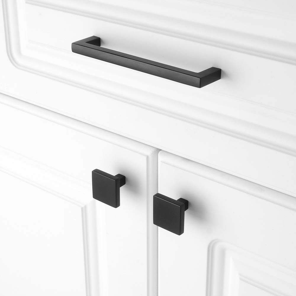 KOOFIZO 10 Pack Black Cabinet Knobs Matte Black Drawer Knobs K03 Square Single Hole Cabinet Pulls for Cabinets Drawer Dresser Cupboard Bedroom Closet Bathroom Vanity