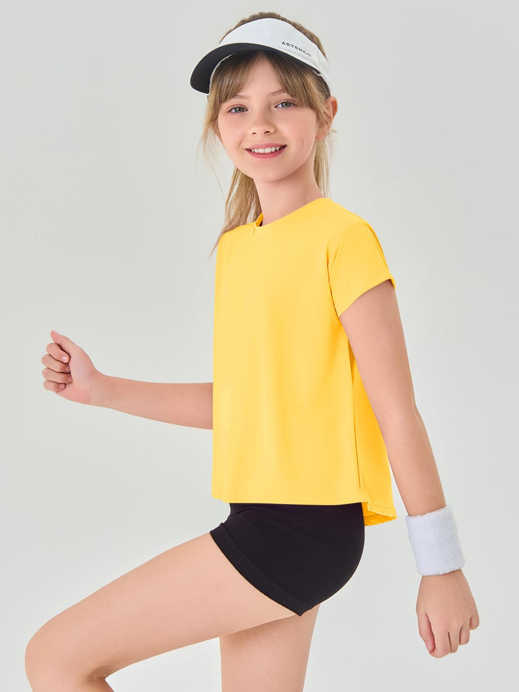 Haloumoning Girls Loose Athletic Shirts Short Sleeve Crop Tops Kids Quick Dry Gym Yoga Tees 5-14 Years