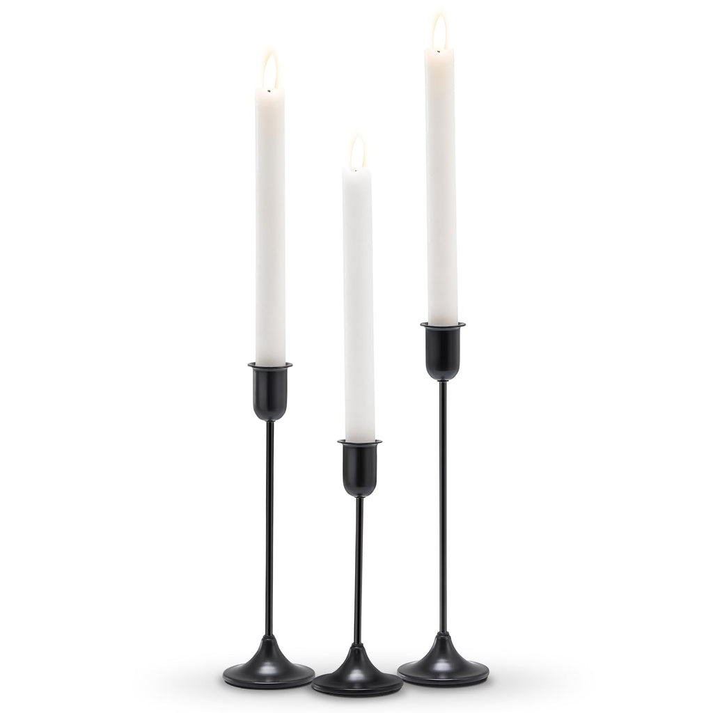 Black Hurricane Glass Candle Holders Set of 3, Tall Metal Taper Candle Stick Holder, Clear Candlestick Holders, Table Centerpieces Decor for Dining Dinner, Weddings, Christmas Fireplace Decorations