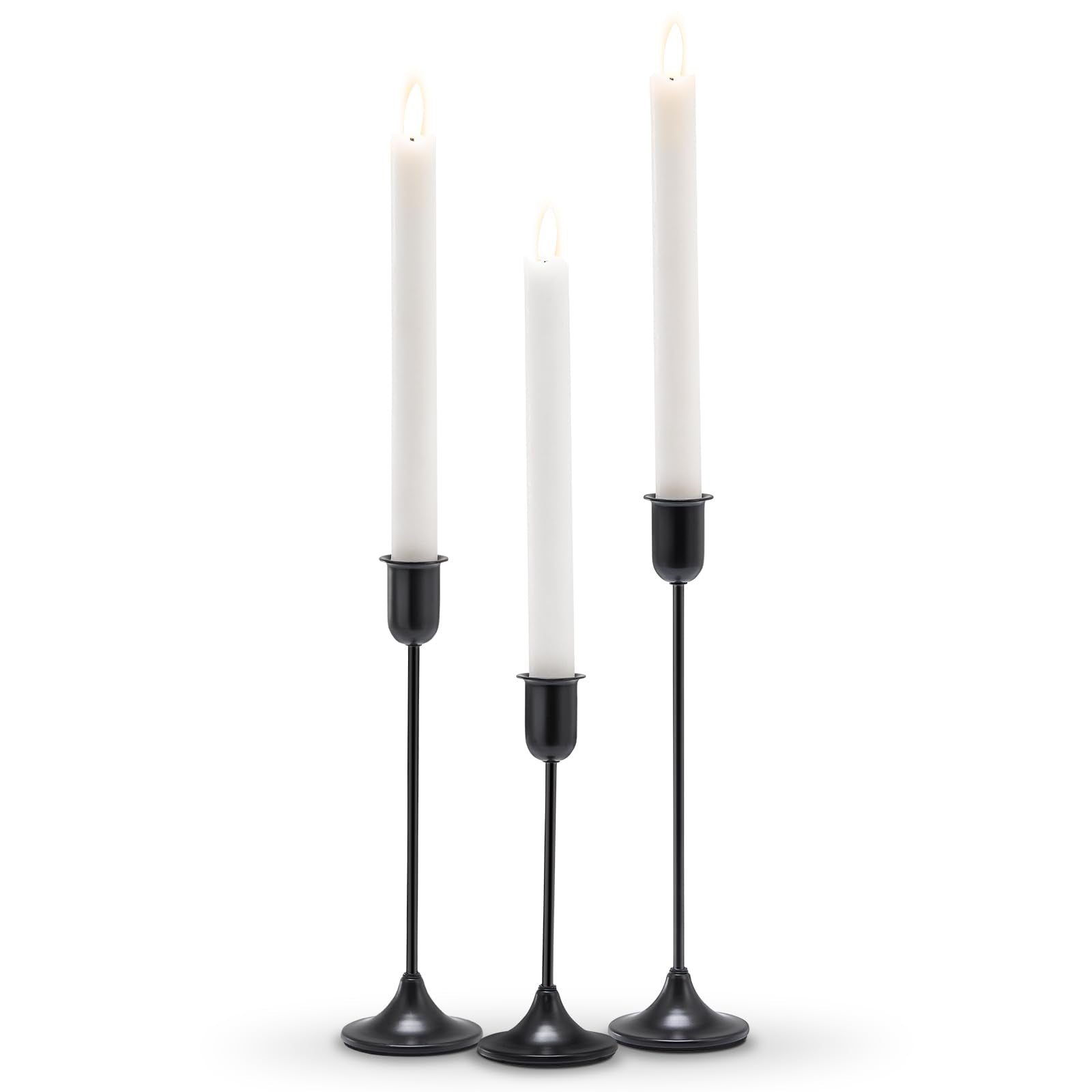 Black Hurricane Glass Candle Holders Set of 3, Tall Metal Taper Candle Stick Holder, Clear Candlestick Holders, Table Centerpieces Decor for Dining Dinner, Weddings, Christmas Fireplace Decorations