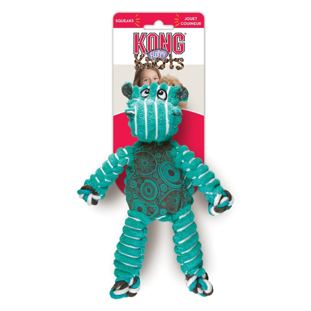 KONG Floppy Knots - Durable No‑Stuffing Squeaky Rope & Plush Dog Toy - for Teething, Playing (Bunny, Small/Medium)