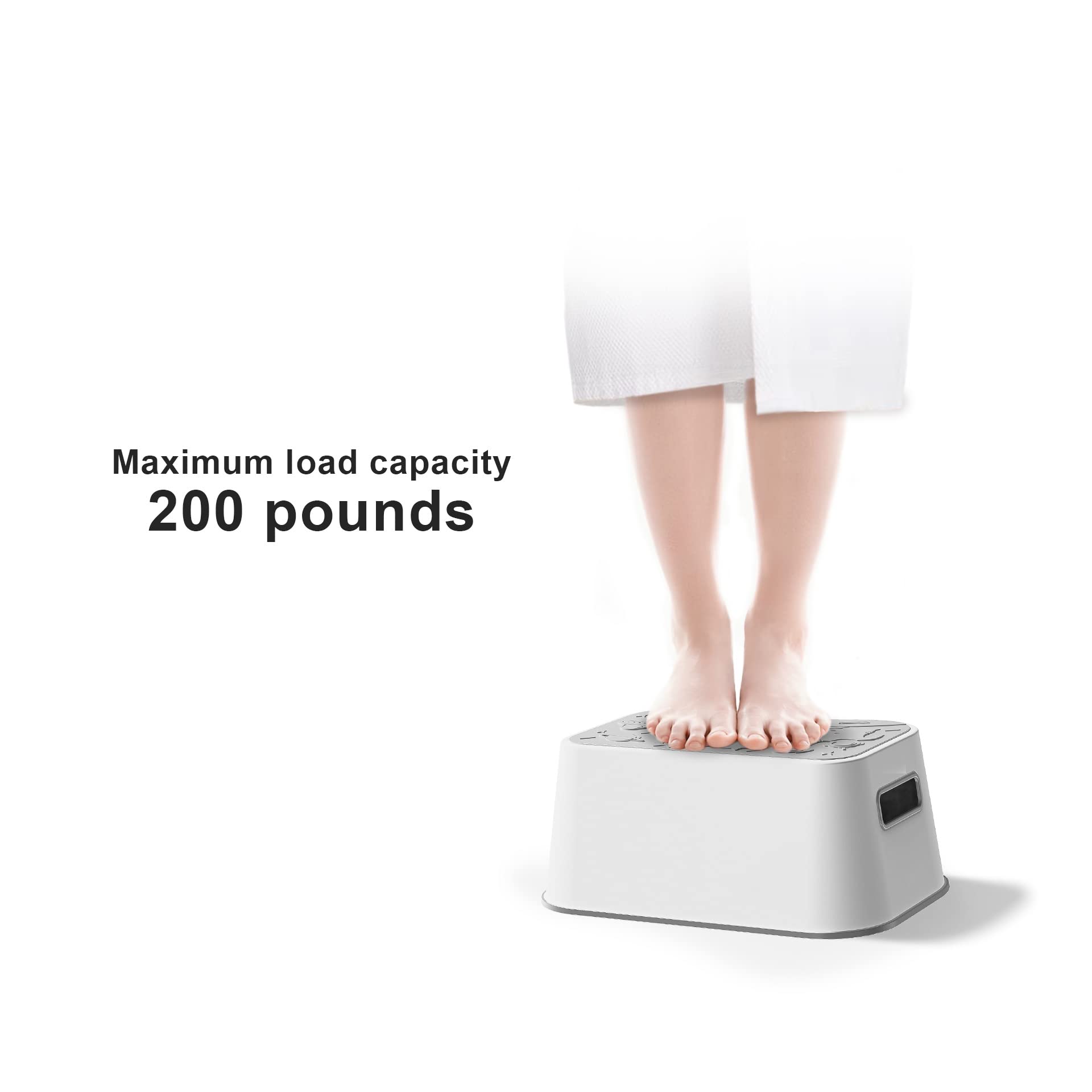 UNCLE WU Step Stool for Kids and Adults – Non-Slip Toilet Squatting Stool, 200 lbs Capacity, Potty Training Step Stool for Toddlers, Better Posture Bathroom & Sink Use(Gray White)