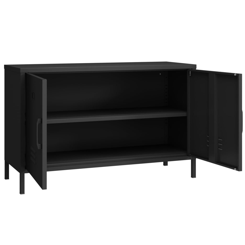 2 Door Steel Accent Cabinet,Black Metal Storage Cabinet with Adjustable Shelf,2-Tier Office Cabinet,Multipurpose Metal Locker Storage Cabinet for Office Home,Music Studio