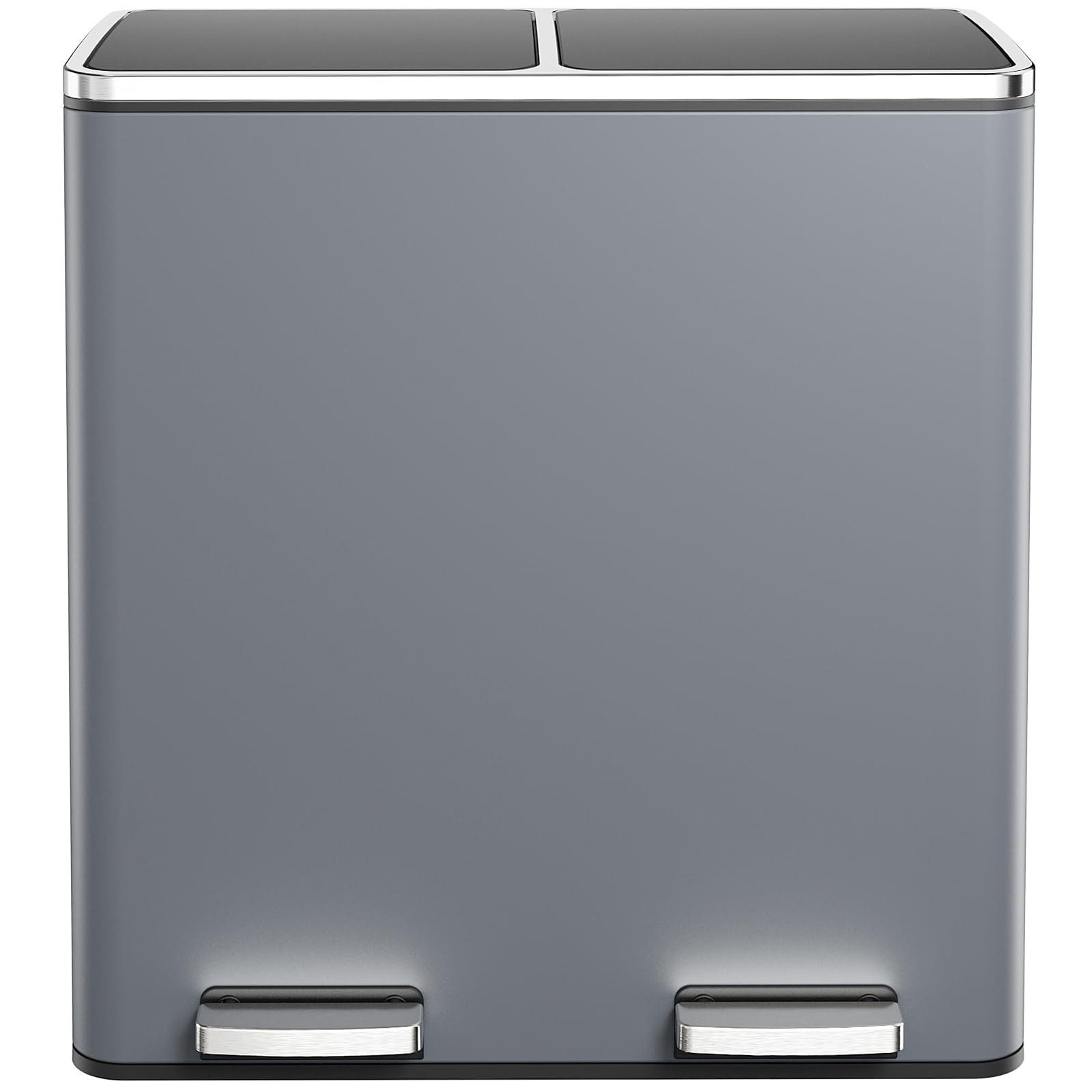 60L(16 Gal) Dual Trash Can, Stainless Steel Kitchen Garbage Can, Double Compartment Classified Rubbish Bin, Recycle Dustbin w/Plastic Inner Buckets, Soft-Close Lid, Airtight, Black