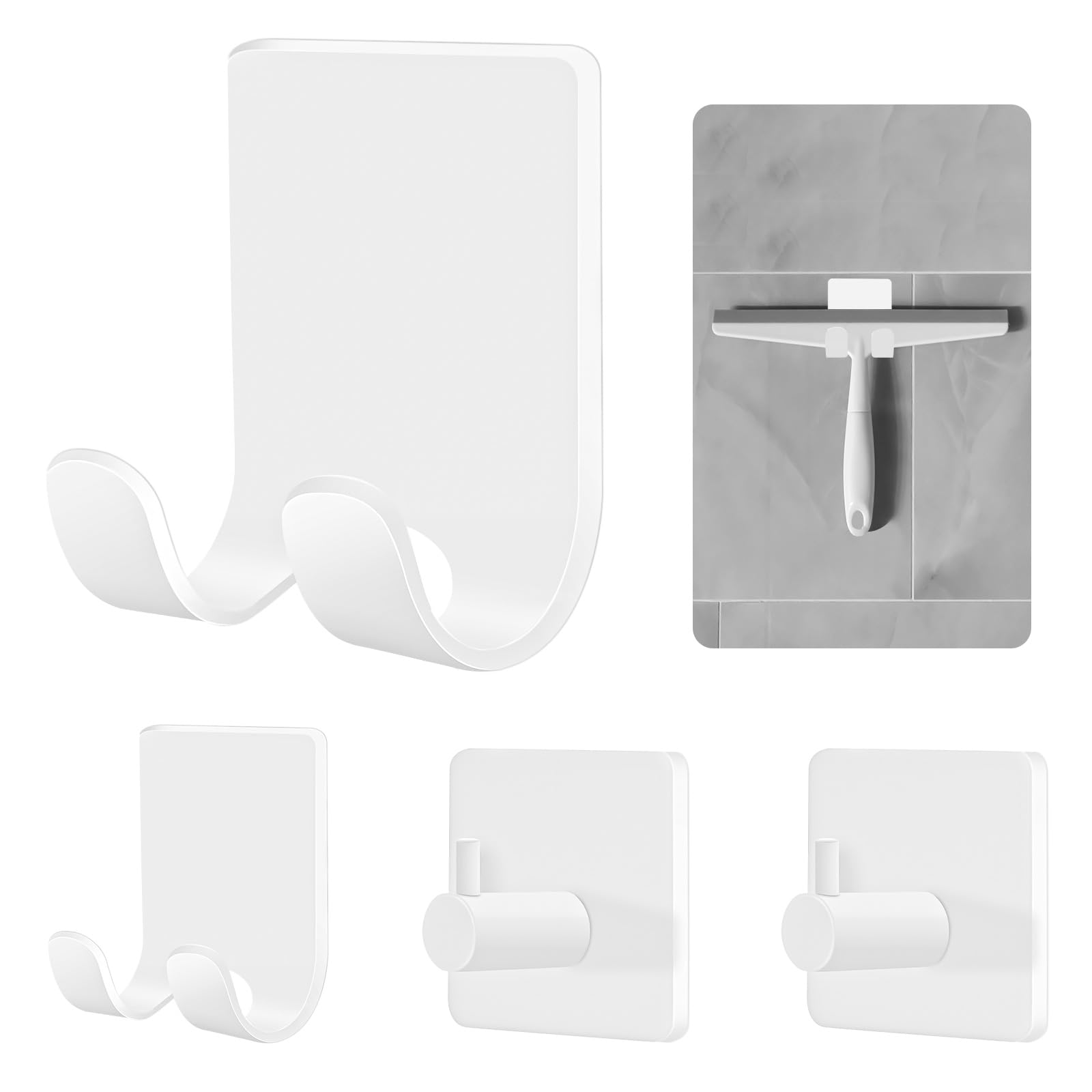 CGBE Shower Holders for Razors, 2 Pack Squeegee Holder and 2 Pack Razor Holder, Razors Holder for Shower Heavy Duty Waterproof Hook for Squeegee Loofah - Black