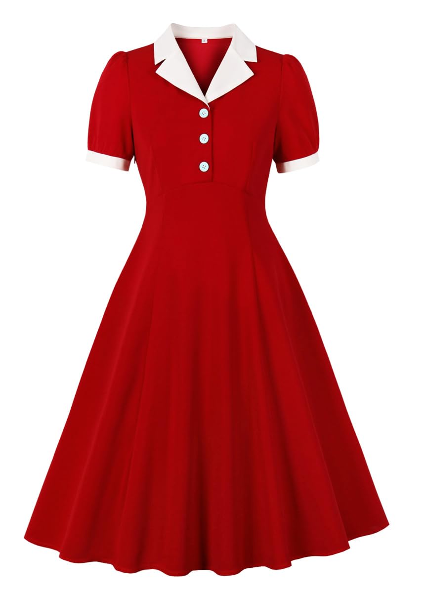 Nihsatin Vintage 1950s Retro Rockabilly Swing Dress Polka Dots Cocktail Dress with Belt