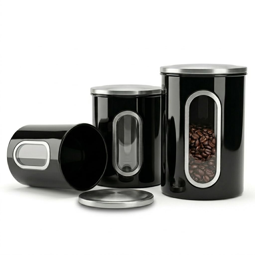 Mixpresso 3-Piece Aqua Blue Canisters Sets For The Kitchen, Airtight Canister Set With See Through Window, Storage Jars for Coffee Container, Tea Organizer & Sugar Canister, Kitchen Canisters