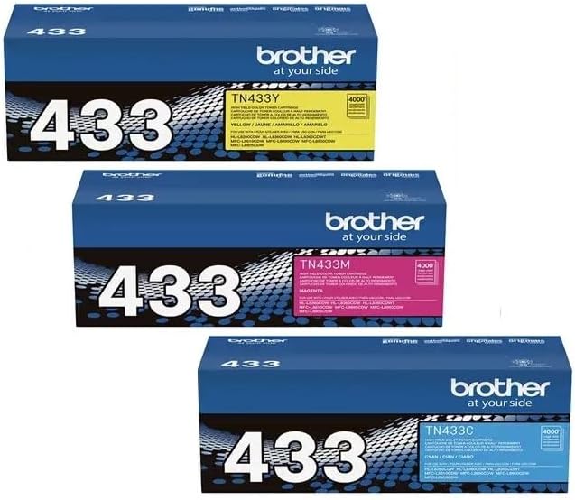 Brother TN433C, TN433M, TN433Y (TN-433C, TN-433M, TN-433Y) Cyan, Magenta and Yellow Color Toner Cartridge Set