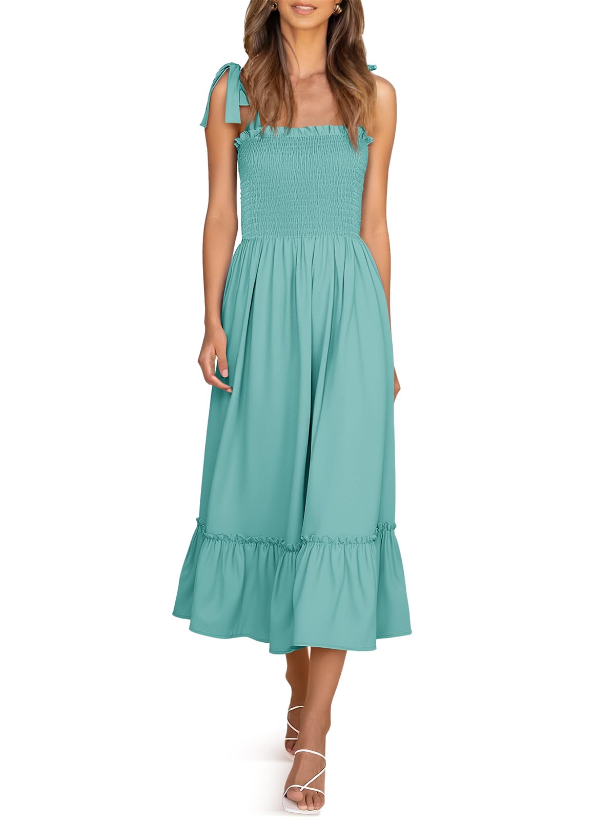 Imily Bela Womens Summer Floral Maxi Dress Boho Tie Strap Sleeveless Smocked A Line Beach Sundress Long Dresses