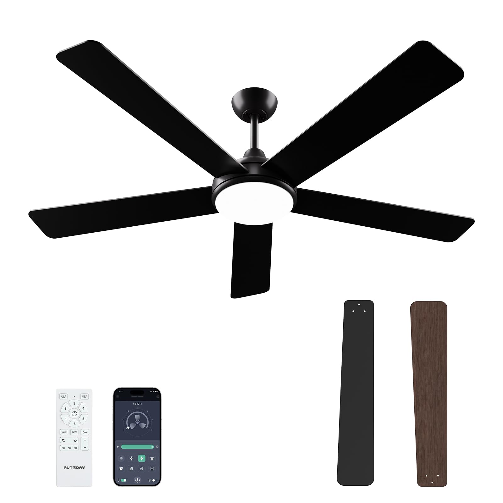 42 Inch Low Profile Ceiling Fan with Light, White Ceiling Fans with Lights and Remote, Flush Mount, 6 Speeds Reversible Quiet DC, 3CCT Dimmable, Indoor Outdoor Ceiling Fans for Patios Bedroom