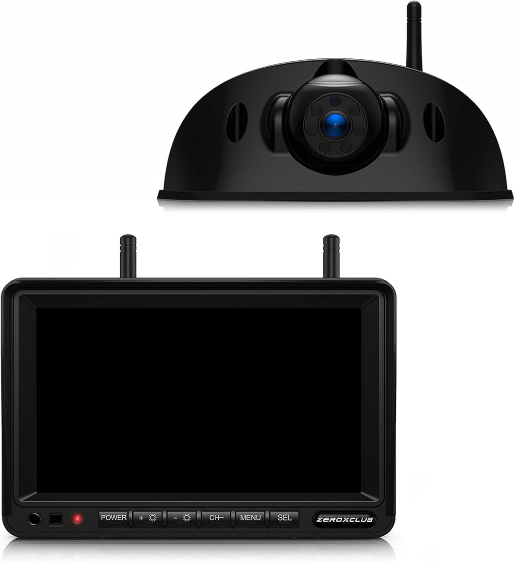 ZEROXCLUB 1080P 7" Wireless RV Backup Camera System, Compatible with Furrion Pre-Wired RV Truck Trailer, DVR Monitor & IR Night Vision Rear View Camera, IP69 Waterproof, Adjustable Parkinglines, BW7M