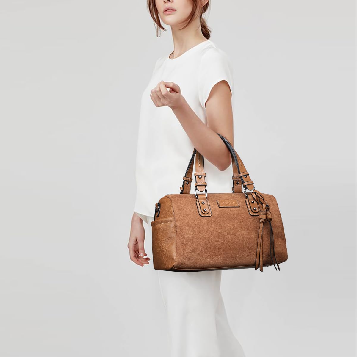 Dasein Women Soft Vegan Leather Barrel Bags Large Hobo Top Handle Work Totes Satchel Handbags Shoulder Purse