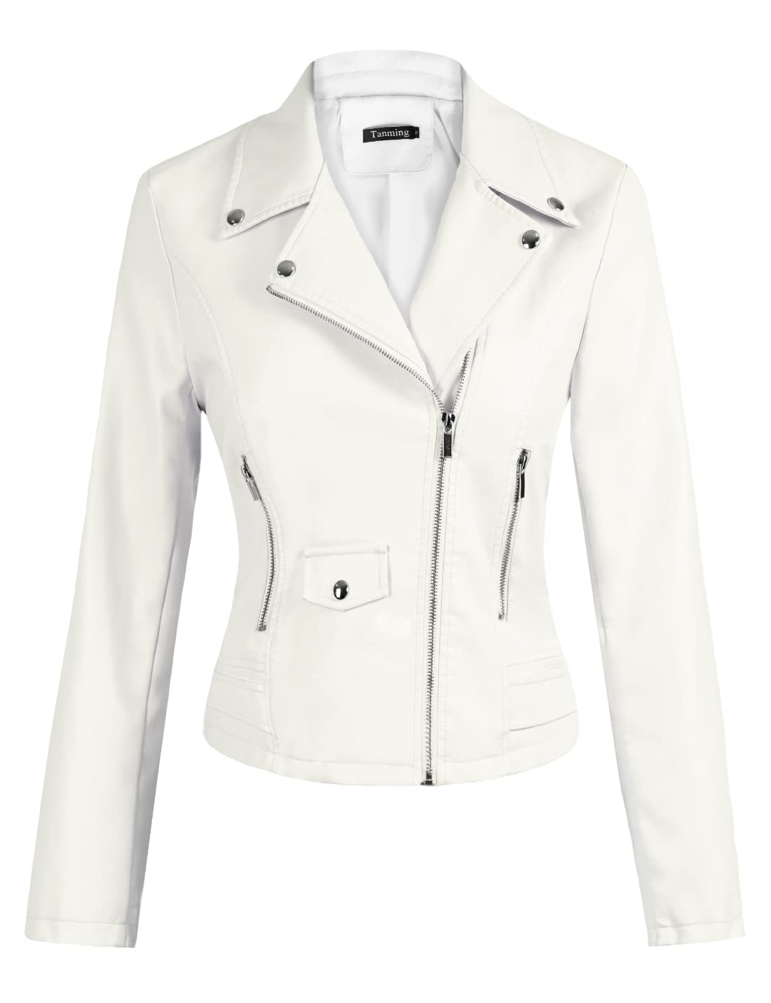 Tanming Women's Faux Leather Moto Biker Short Coat Jacket
