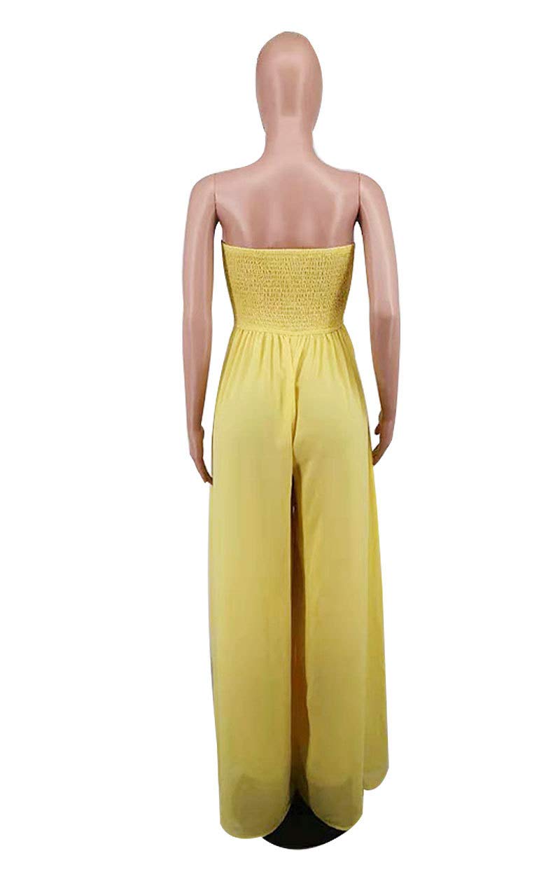 Ophestin Women's Strapless Tube Wide Leg Jumpsuits Smocked Women Jumpsuits Dressy Casual Flowy One Piece Jumpsuits Rompers