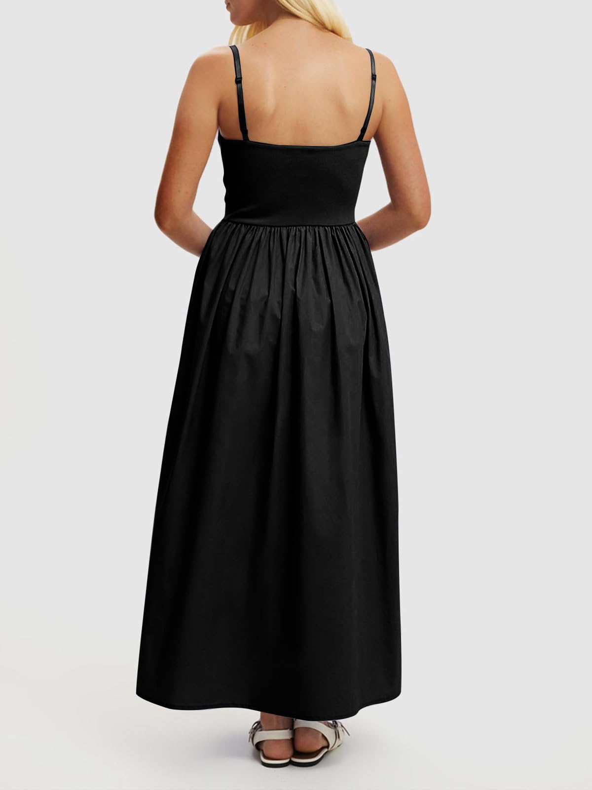 Mieazom Women’s Sleeveless V-Neck Maxi Dress with Pockets – Slim Fit Casual Summer Spaghetti Strap Dress for Vacation