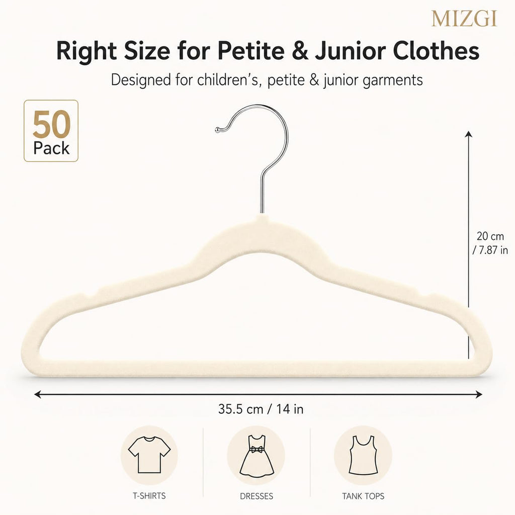 MIZGI Baby Velvet Hangers,Non-Slip Kids & Toddler Hangers,11.8 Inch Hangers for Baby Clothes,Pack of 50(Black/Black)
