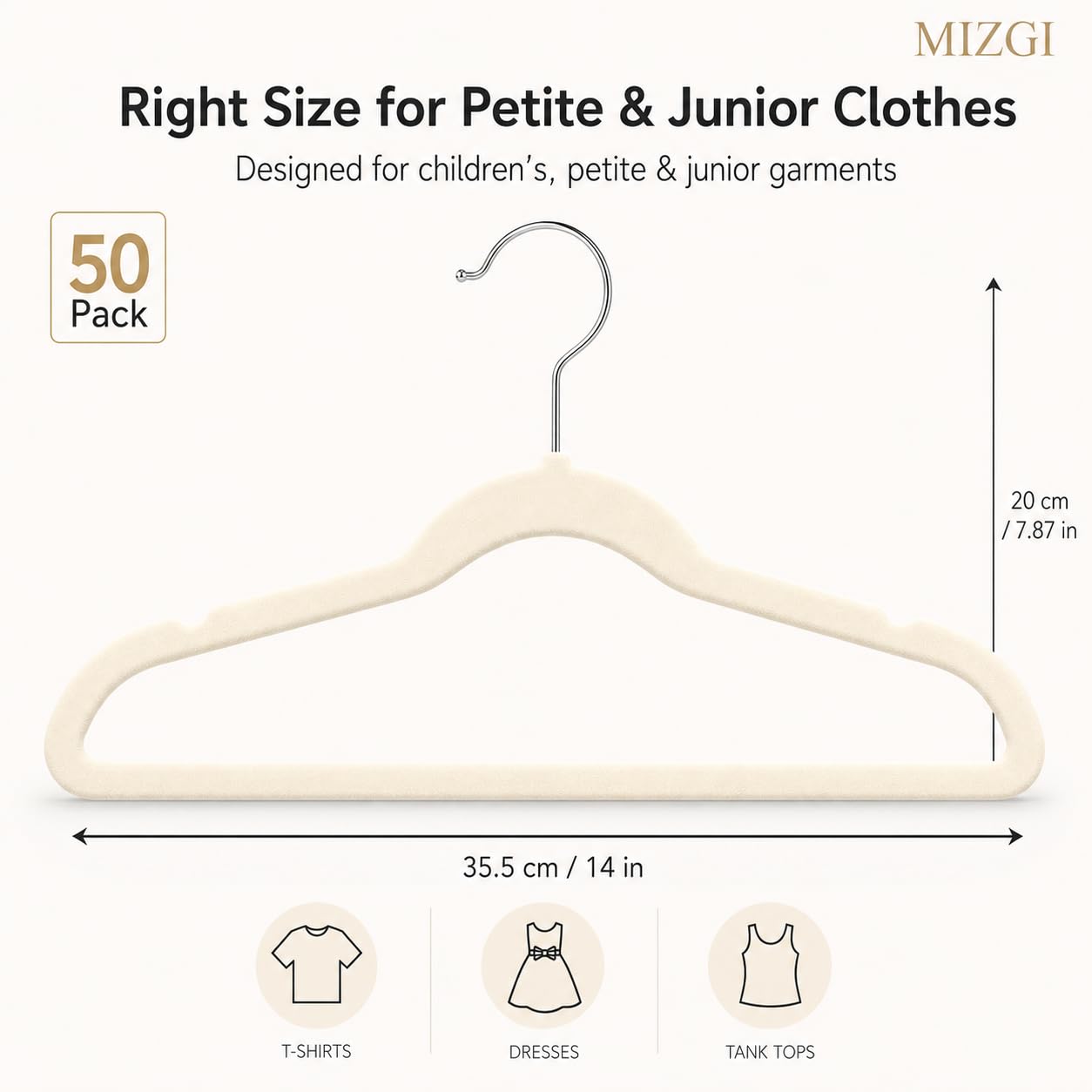 MIZGI Baby Velvet Hangers,Non-Slip Kids & Toddler Hangers,11.8 Inch Hangers for Baby Clothes,Pack of 50(Black/Black)