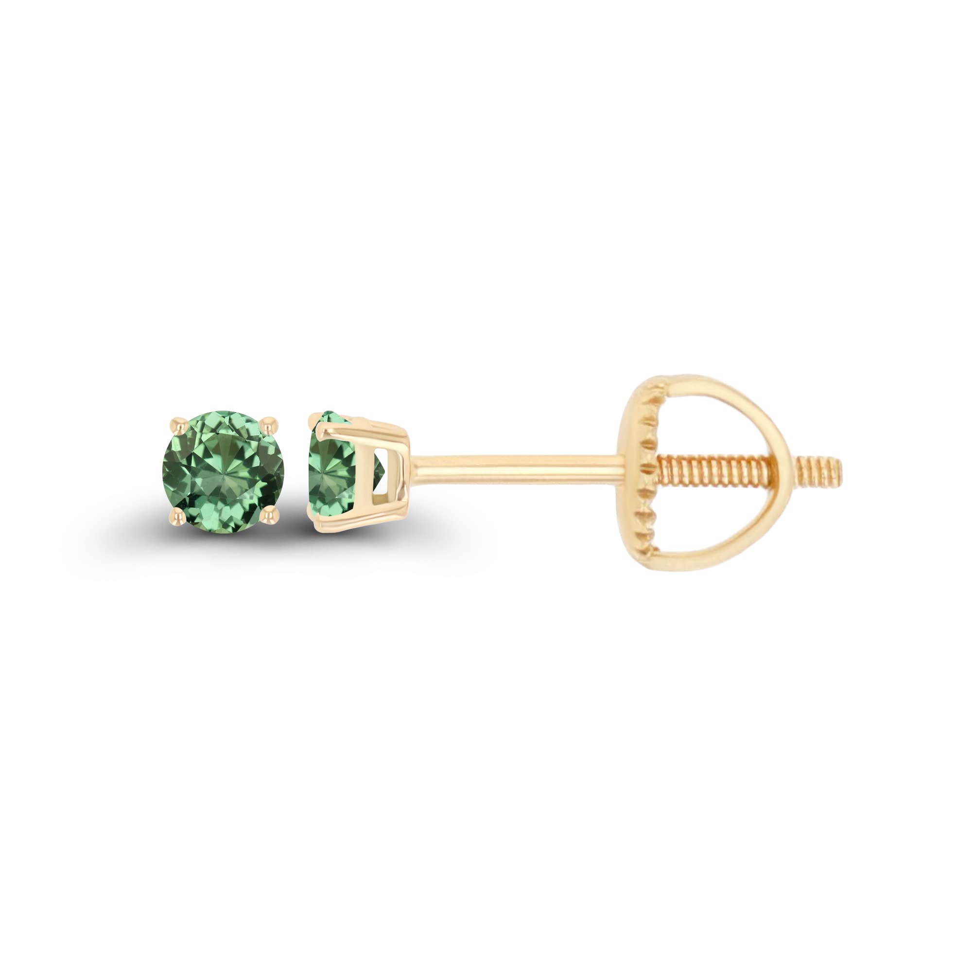 14K Gold Plated 925 Sterling Silver Hypoallergenic 3mm Round Genuine Birthstone Solitaire Screwback Stud Earrings