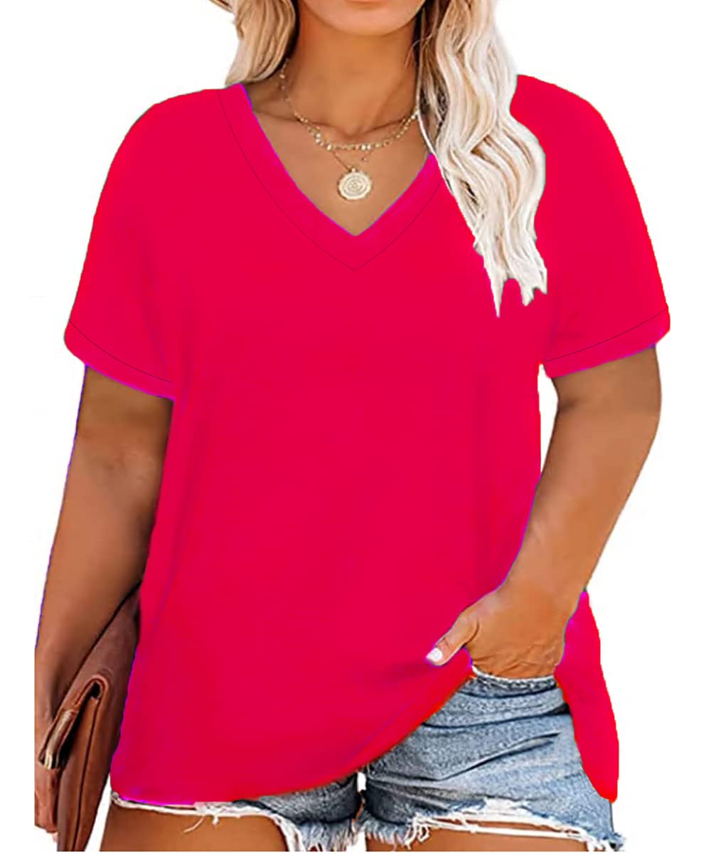 CARCOS Womens Plus Size Tops Short Sleeve Shirts V Neck Tunic Floral/Aniaml Blouses XL-5X