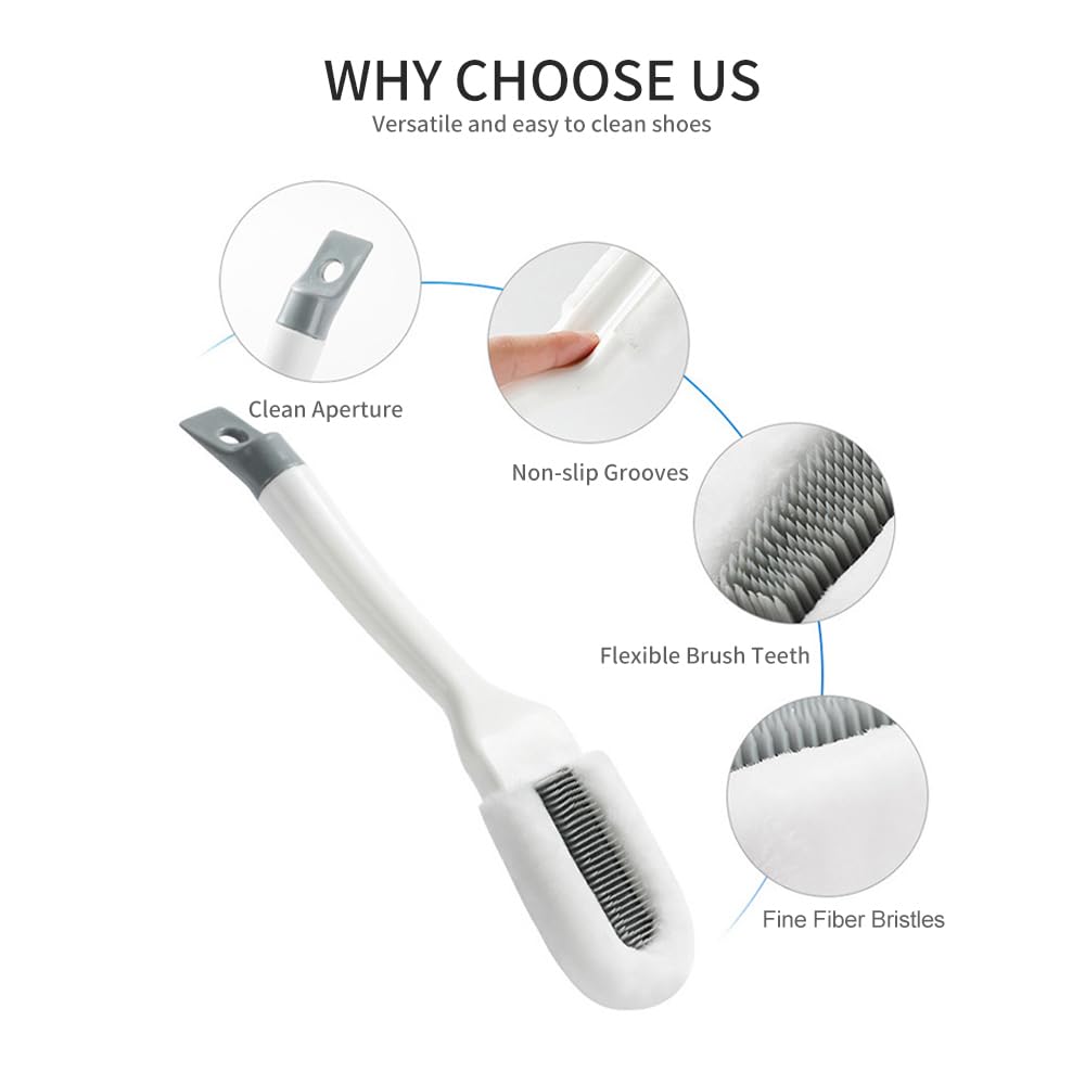 Andiker Professional Cleaning Shoe Brush, Multifunctional Long Handle Shoe Brush Cleaner, Hangable Soft Bristle Shoes Cleaning Brush (Blue)