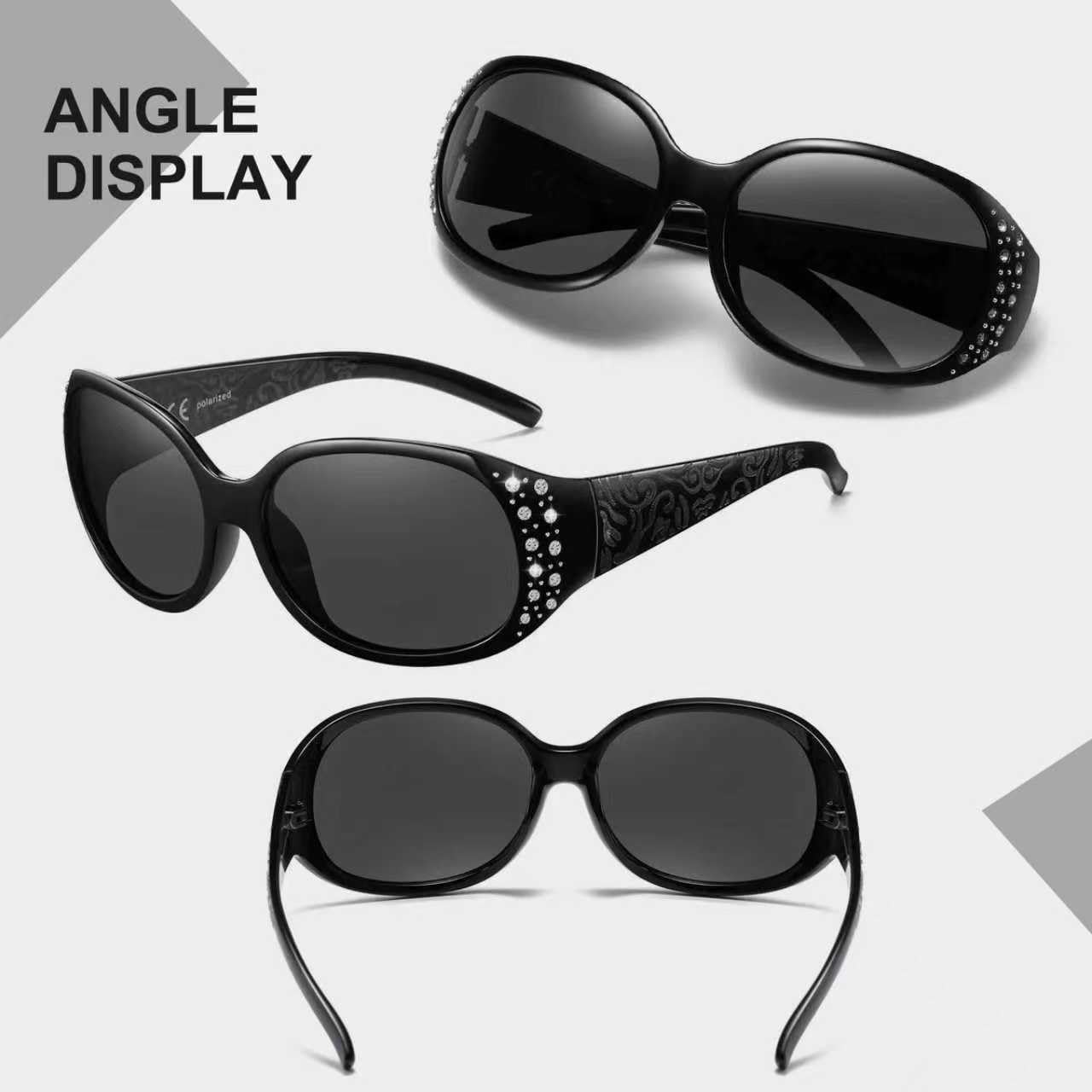 HAOLOTA Polarized Sunglasses for Women, Rhinestone Wrap Around Sunglasses with UV400 Protection
