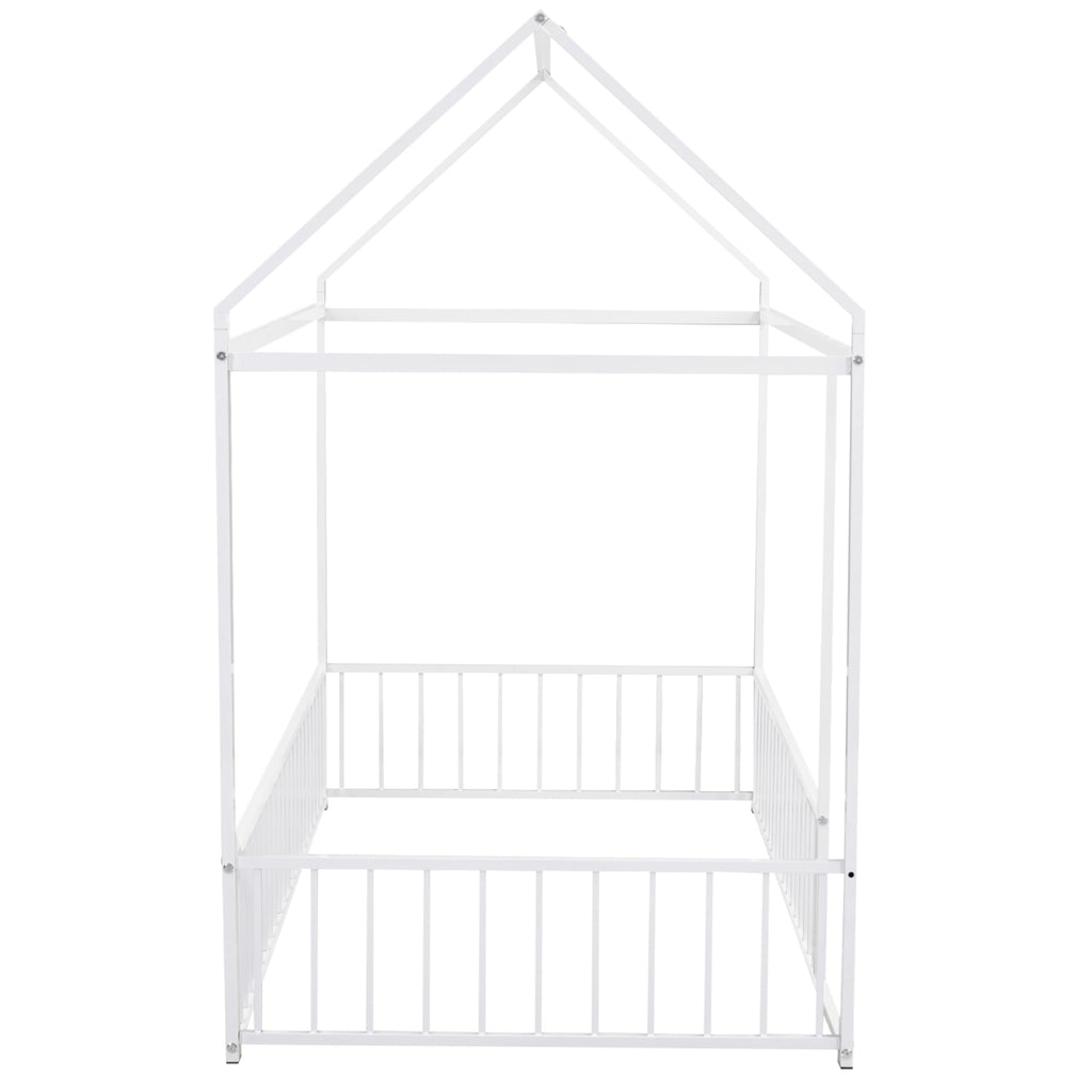 Bellemave Twin Size Montessori Floor Bed, Metal House Bed Framefor Kids, Montessori Floor Beds with Fence, Playhouse for Kids,Black