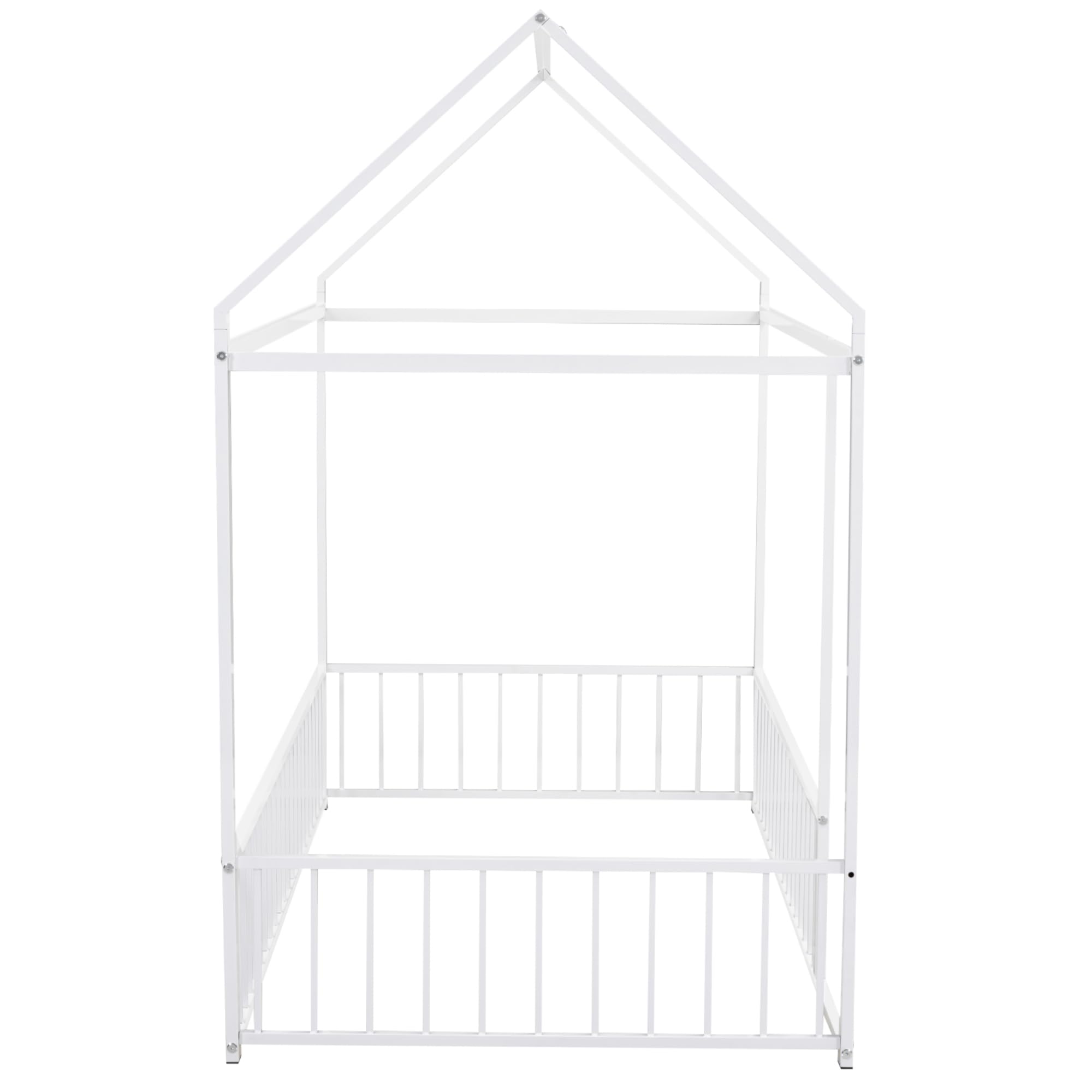 Bellemave Twin Size Montessori Floor Bed, Metal House Bed Framefor Kids, Montessori Floor Beds with Fence, Playhouse for Kids,Black