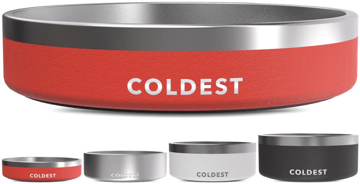 Coldest Dog Bowl - Anti Rust Metal, Non Slip, 3 Layers Insulated Stainless Steel Dog Bowls - Spill Proof & Heavy Duty - Water Bowl for Dogs, Cats & Pets, Dish Washer Safe (21 oz, Mars Red Glitter)