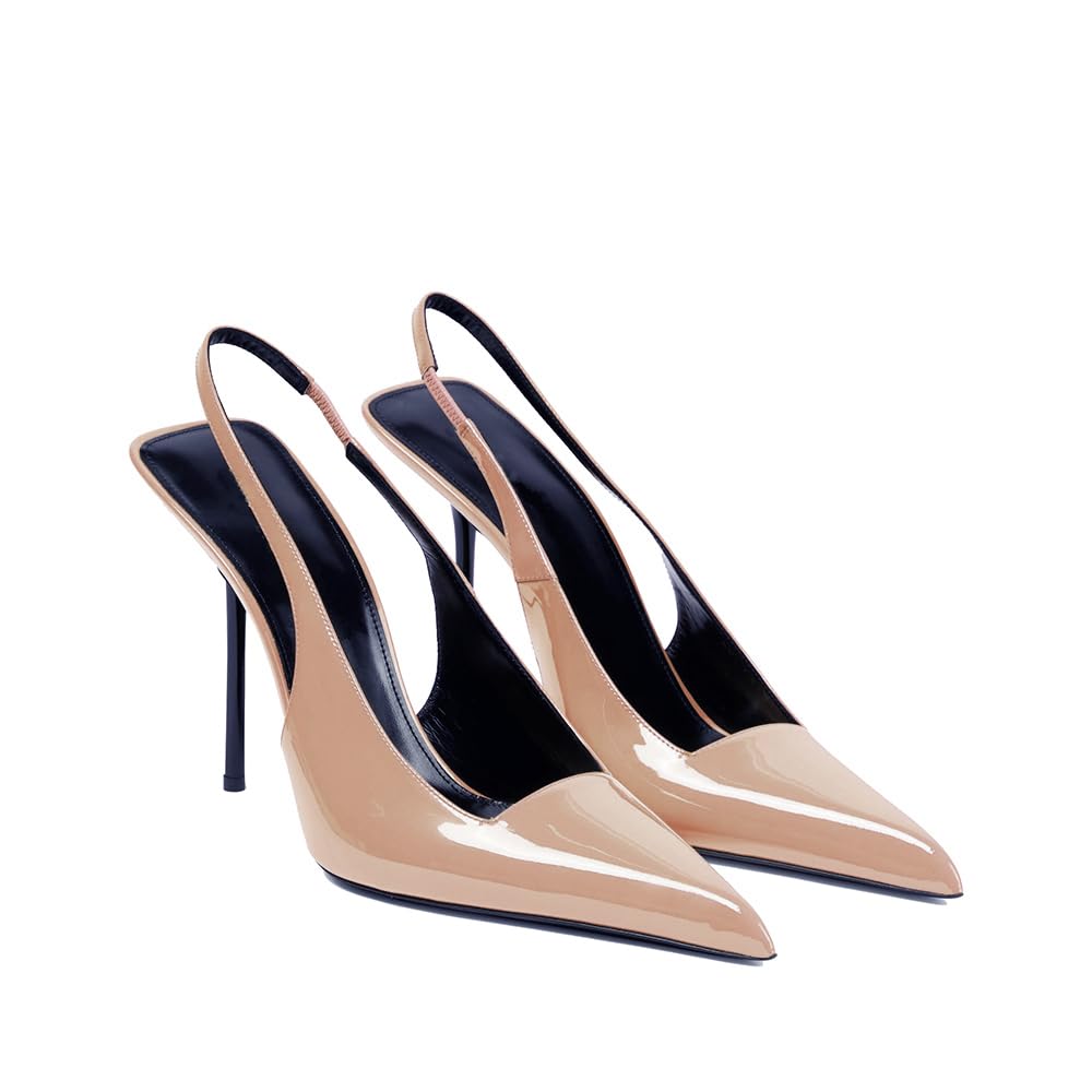 THESHY Women's Pointed Toe High Stiletto Heels Slingback Stretch Slip-on Pumps Backless Patent Leather Fashion Dress Shoes for Women