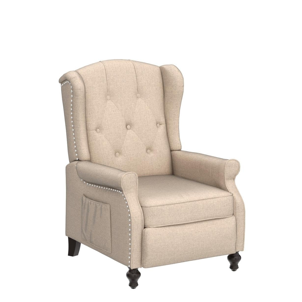 Wingback Chair with Massage and Heat, Tufted Fabric Pushback Recliner Chair, Wingback Recliner Chair with Remote Control, Padded Cushion, Wooden Legs, Small Recliners for Small Spaces
