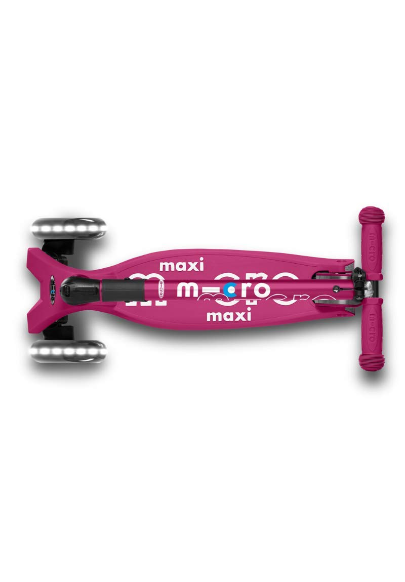 Micro Kickboard | Maxi Foldable LED Kids Scooter for Ages 5-12 | Children up to 110 lbs | 3 Wheel Lean-to-Steer Design | Adjustable T Bar | Smooth Ride, Motion Activated PU LED Wheels | Swiss Design