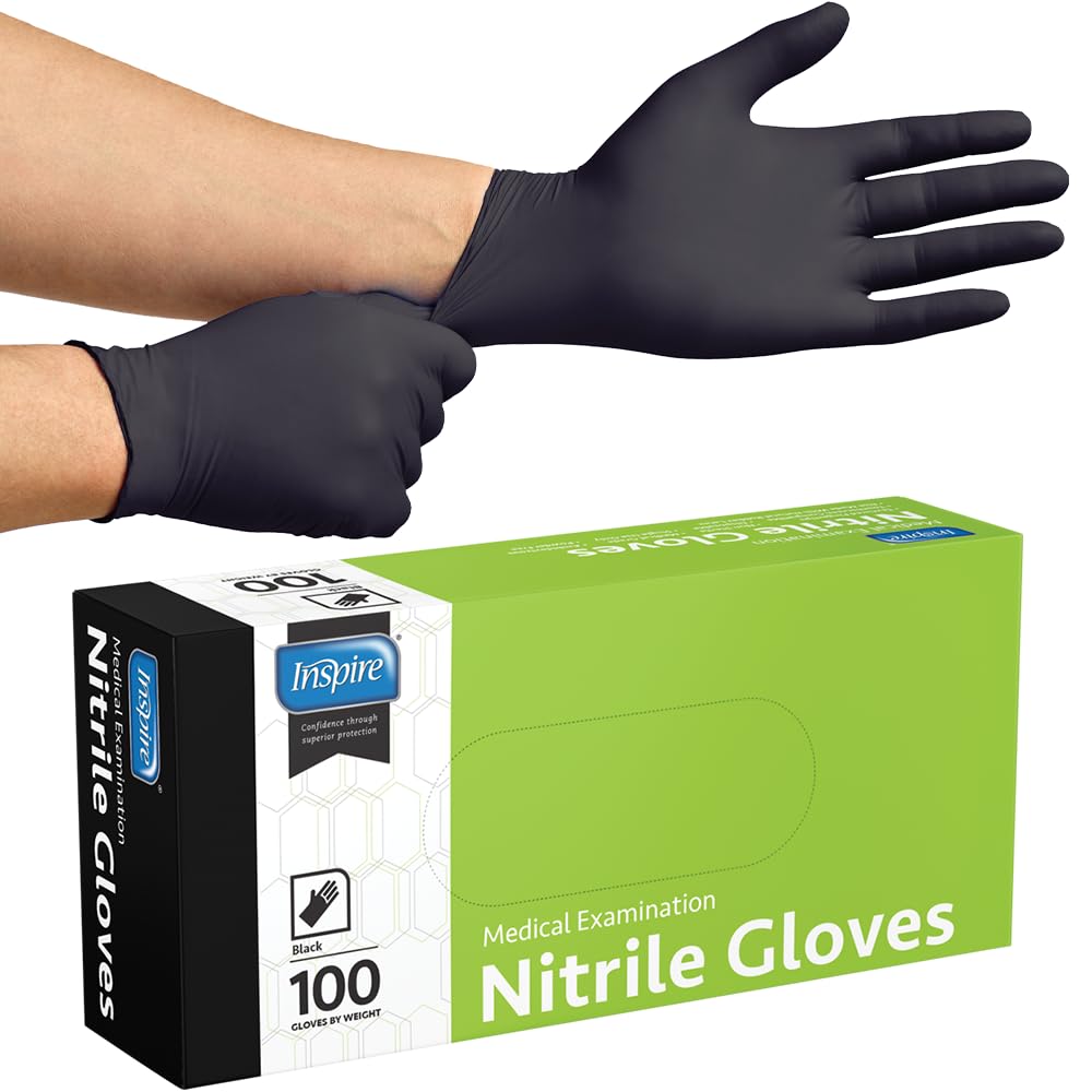 Inspire Black Nitrile Gloves | THE ORIGINAL Quality Black Gloves Disposable Latex Free | 4.5 Cooking