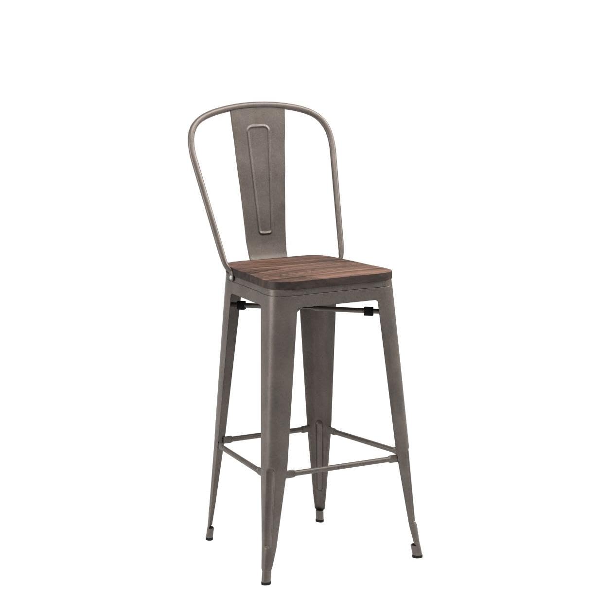 Barstools Set of 4 Counter Height Bar Stools for Kitchen Island Farmhouse Metal High Back Bar Chairs Wooden Seat 24" Matte Black