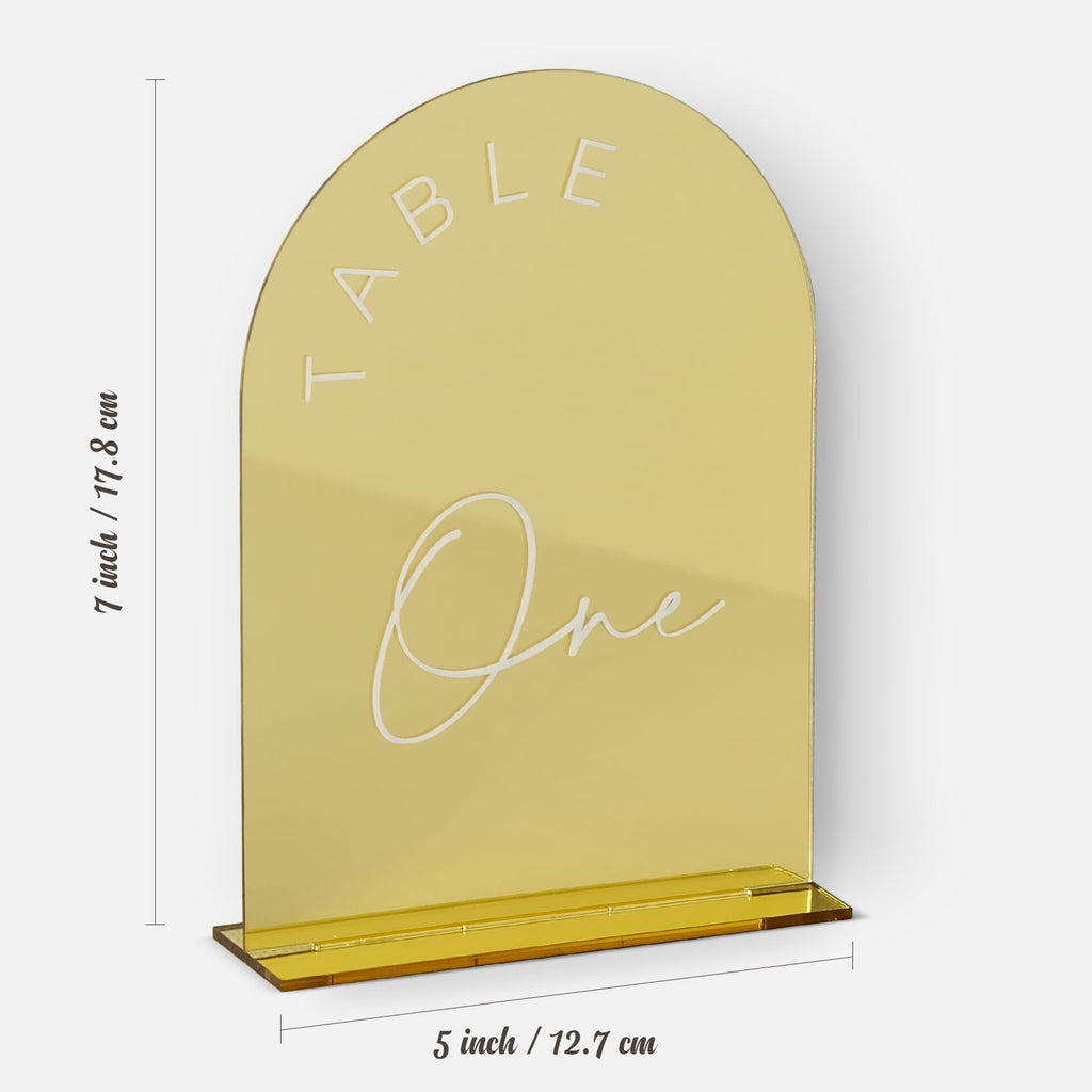 Black Arched Wedding Table Numbers 1-10 with Stands, 5x7 Inch Black Arch Acrylic Sign with Gold Letters, Acrylic Table Numbers for Wedding Reception