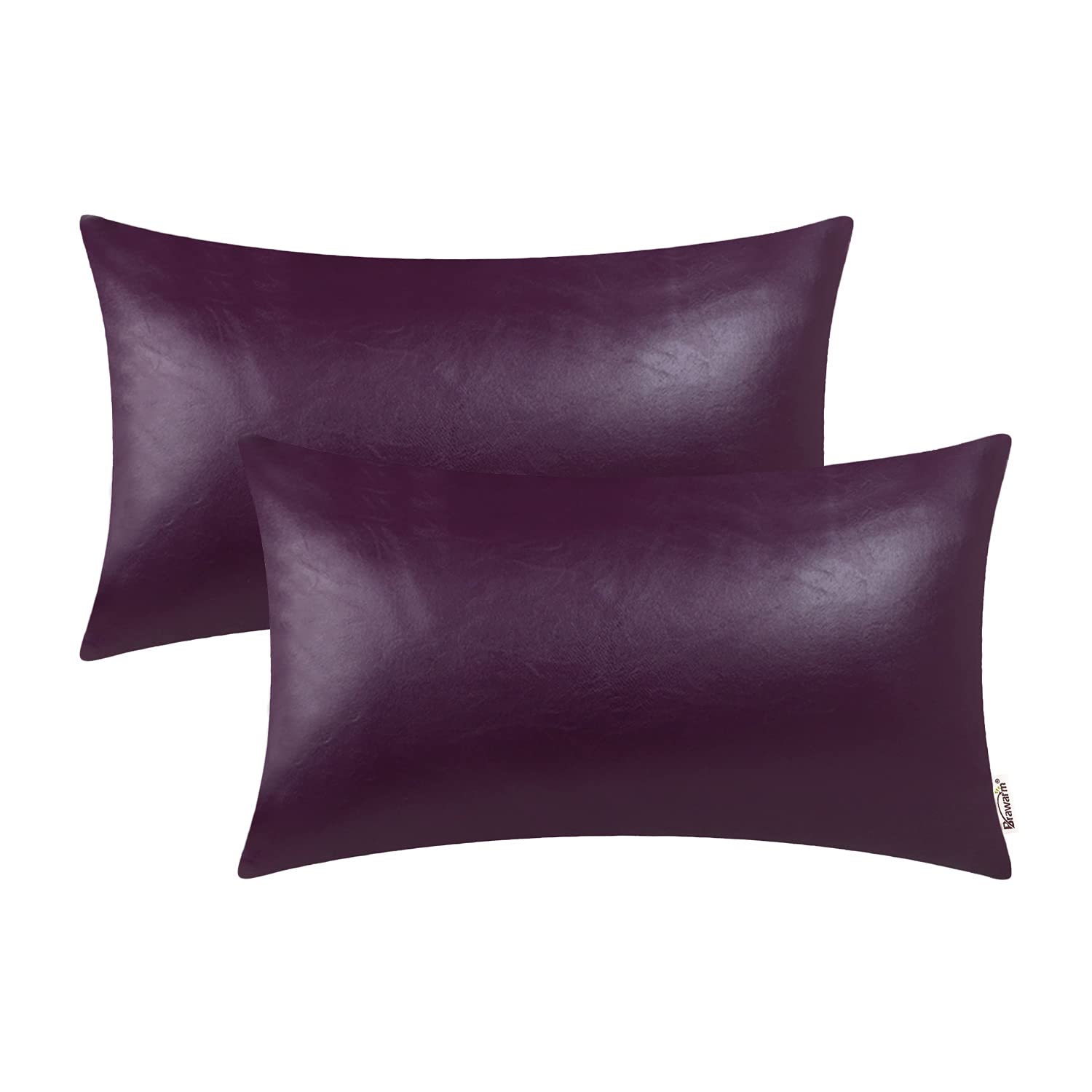BRAWARM Faux Leather Throw Pillow Covers 16 X 16 Inches - Black Leather Pilow Covers Pack of 2, Solid Dyed Leather Pillowcases for Couch Bed Sofa Garden Home Decorative