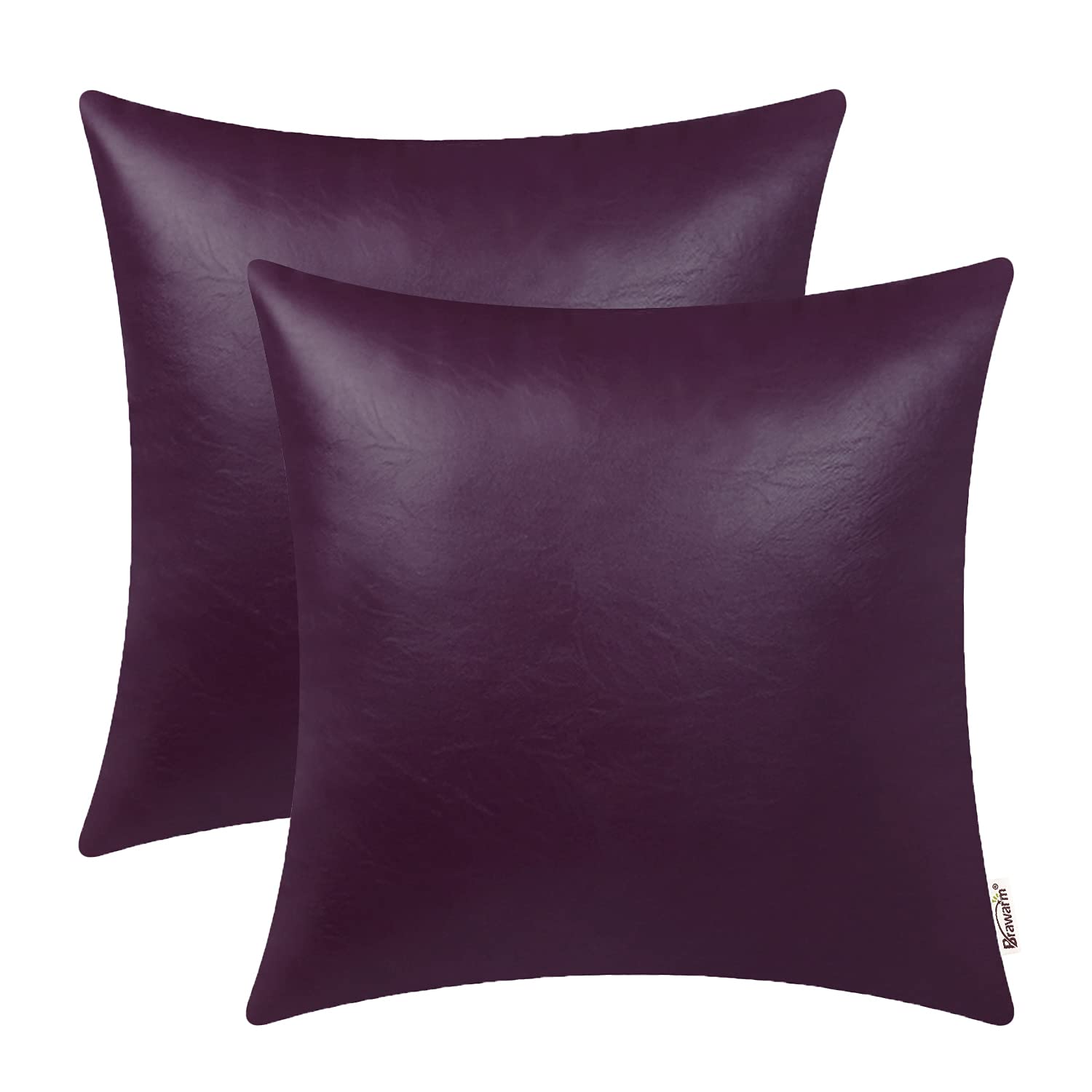 BRAWARM Faux Leather Throw Pillow Covers 16 X 16 Inches - Black Leather Pilow Covers Pack of 2, Solid Dyed Leather Pillowcases for Couch Bed Sofa Garden Home Decorative