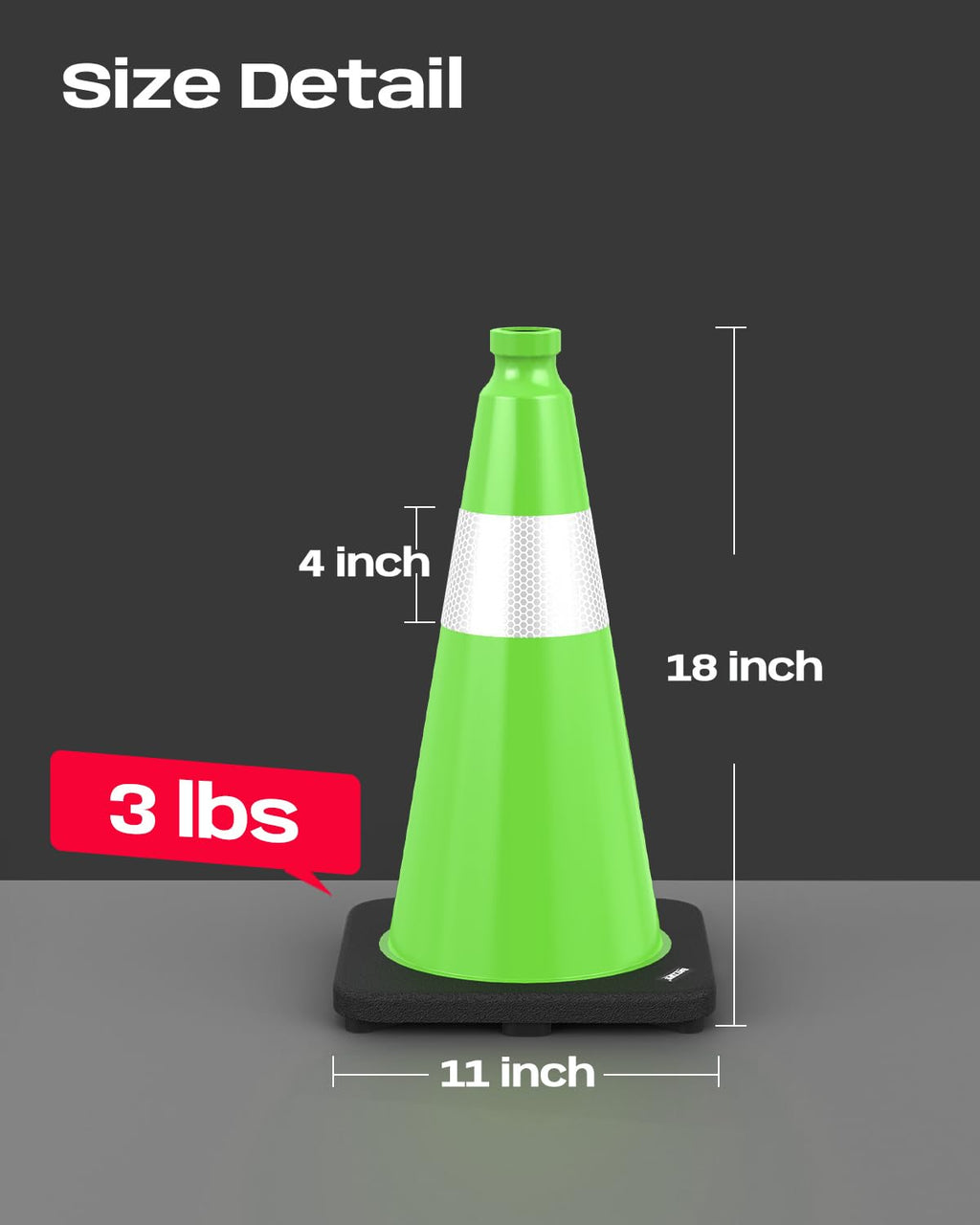 (4 Pack) BATTIFE Traffic Cones 18 Inch with Black Weighted Base, PVC Green Cone for Traffic Control,Construction Events, Driveway Road Parking Lot
