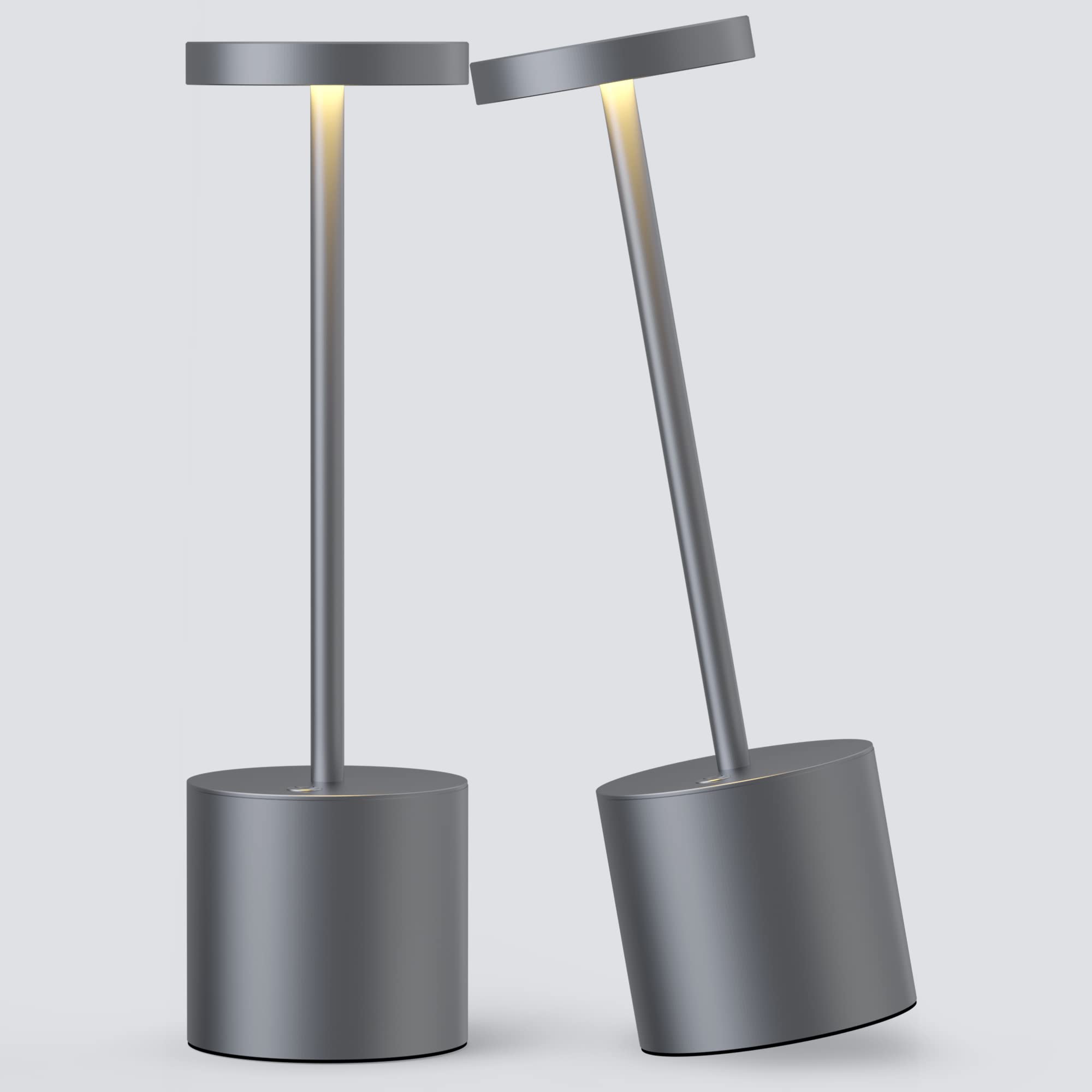 2Pack Cordless Table Lamp, Rechargeable LED Battery 5000mAh Metal USB Portable Powered Desk Lamp, 3 Levels Brightness Light for Restaurants Outdoor (2pack 10.25in Titanium)