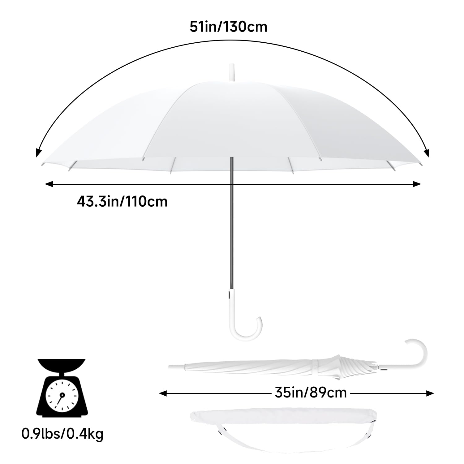 RUMBRELLA UV Stick Umbrella Auto Open UPF 50+ with J Hook Handle 51IN